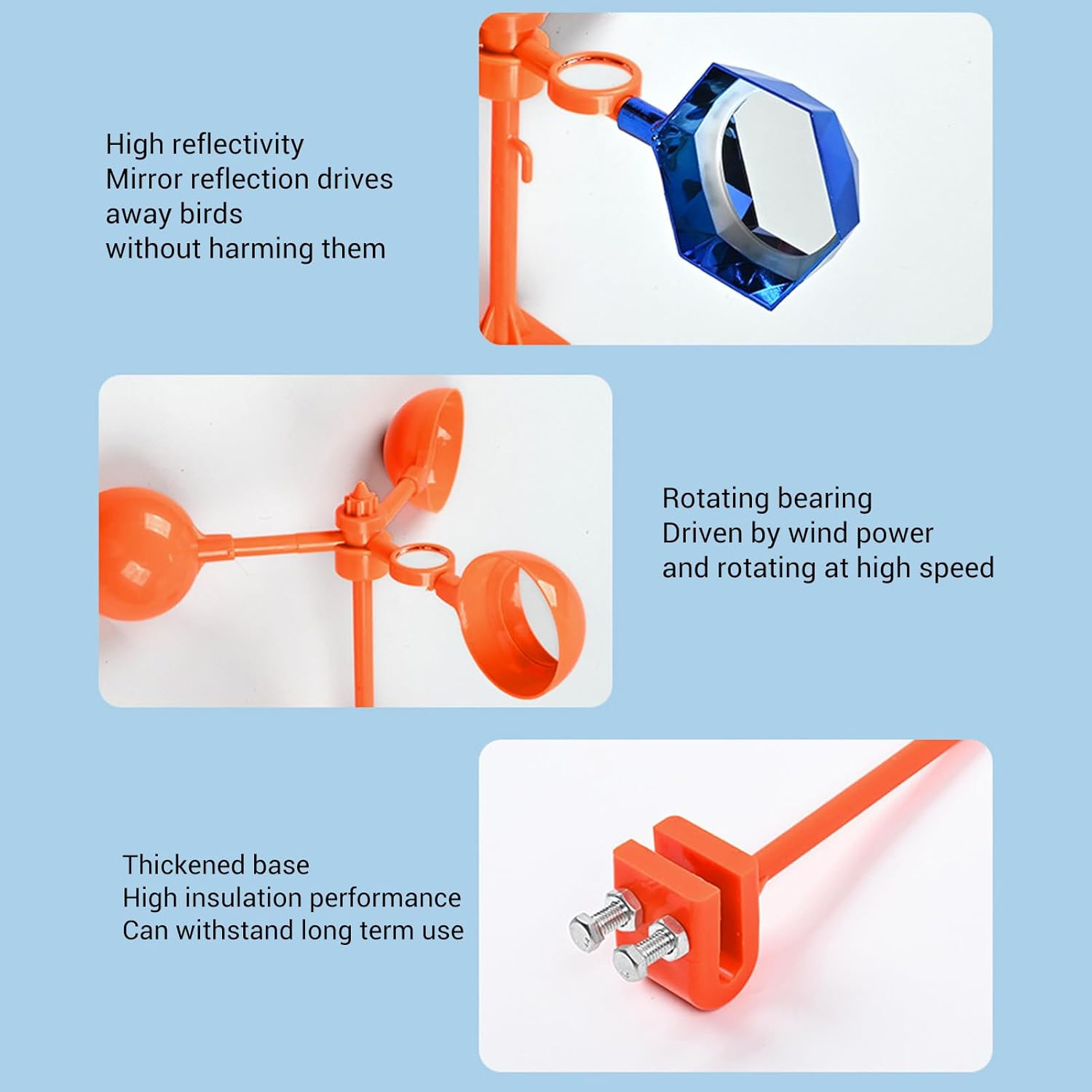 Birds Reflective Deterrent, Solar Powered Spinning Deterrent Devices, Visual Voice Bird Scare for Garden Roofs, Keep Seagull Pigeon Away image number 1