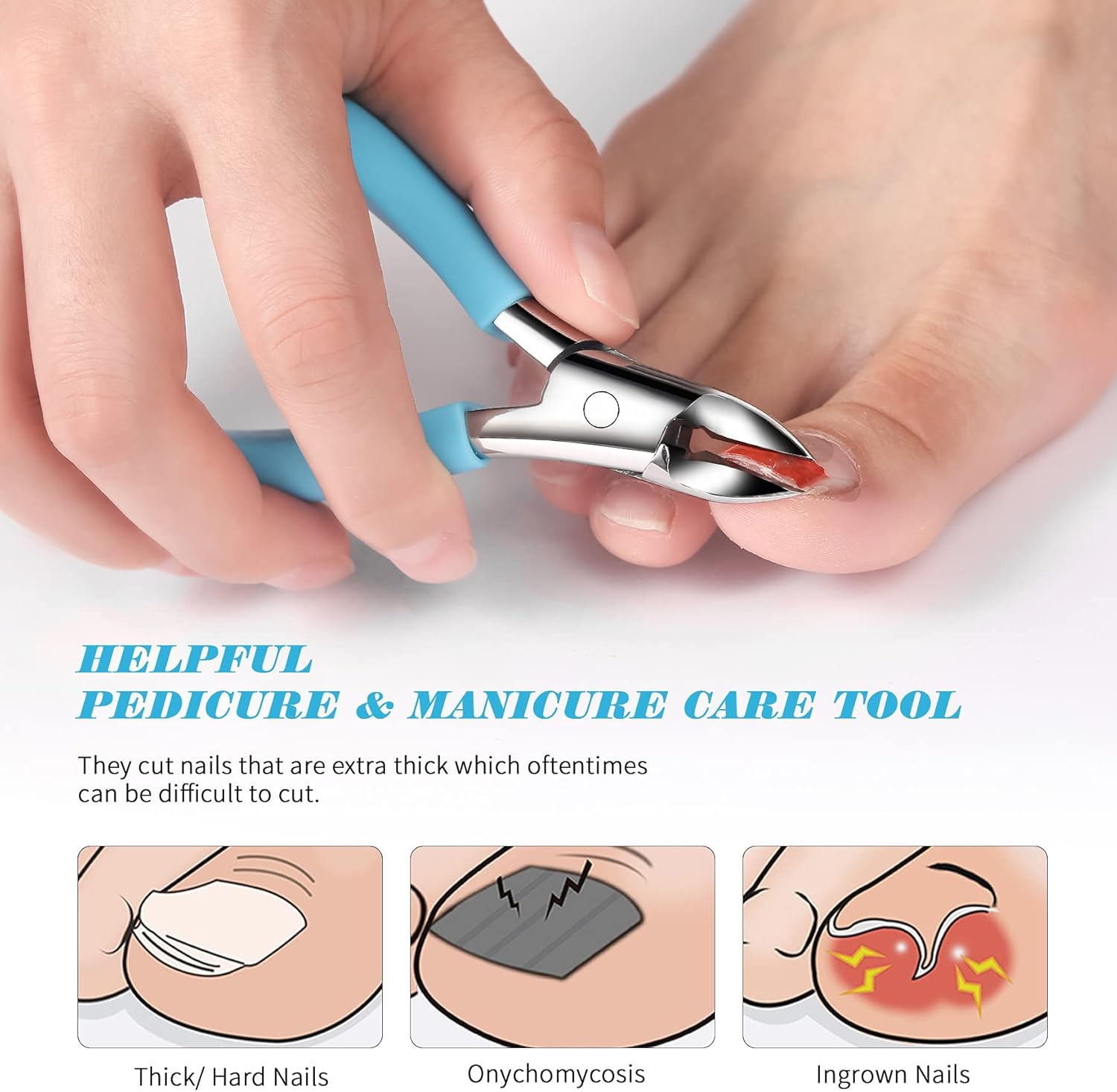 FVION Toenail Clippers, Professional Thick & Ingrown Toe Nail Clippers for Men & Seniors, Velvet-Soft Handle Toenail Cutter/Colorful Nail Clippers, High Grade Stainless Steel - Full Black image number 6