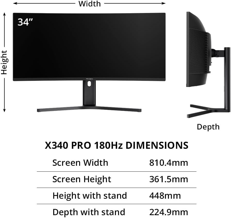 PRISM+ X340 PRO 34" 180Hz 1Ms Curved Ultrawide WQHD Gaming Monitor [3440 X 1440] image number 4