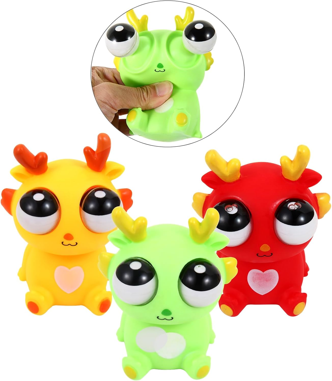YUE MOTION Squishy Ball - Eye Popping Squishy Fidget Toys - Push & Stretch Rubber Ball for Calming Relief, Hand Exercise - Cute & Funny Animal with Eye Poppers (Eye Popping Cute Dragon) image number 3