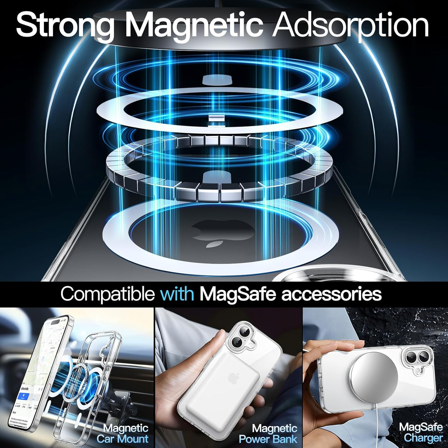 Jetech Magnetic Case for Iphone 16 6.1-Inch Compatible with Magsafe, Shockproof Phone Bumper Cover, Anti-Scratch Clear Back (Clear)