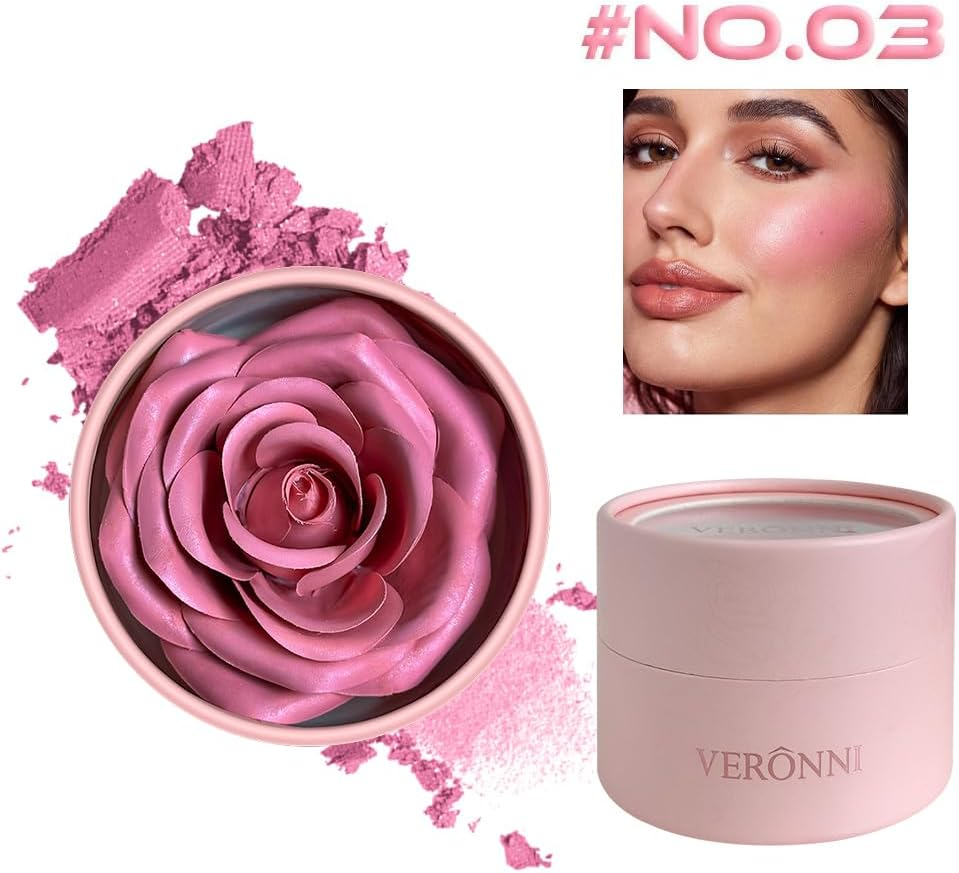 4-Color 3D Rose Petal Blush, Flower Petal Powder Blush for Cheek, Natural Finish Long-Lasting Shimmer Face Rubor Highlighter Makeup Blush for Women(#03, 0.211 OZ) - 01 image number 6