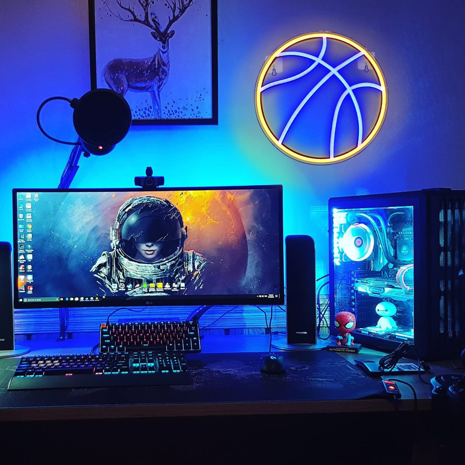 Wanxing Basketball Neon Signs Sport Neon Light Led Sign Neon Sign for Bedroom Led USB Powered Switch Light up Sign Neon Sign for Wall Decor Bedroom Christmas Birthday Signs Kids Gift(Blue Yellow - Colorful Neon Signs image number 3