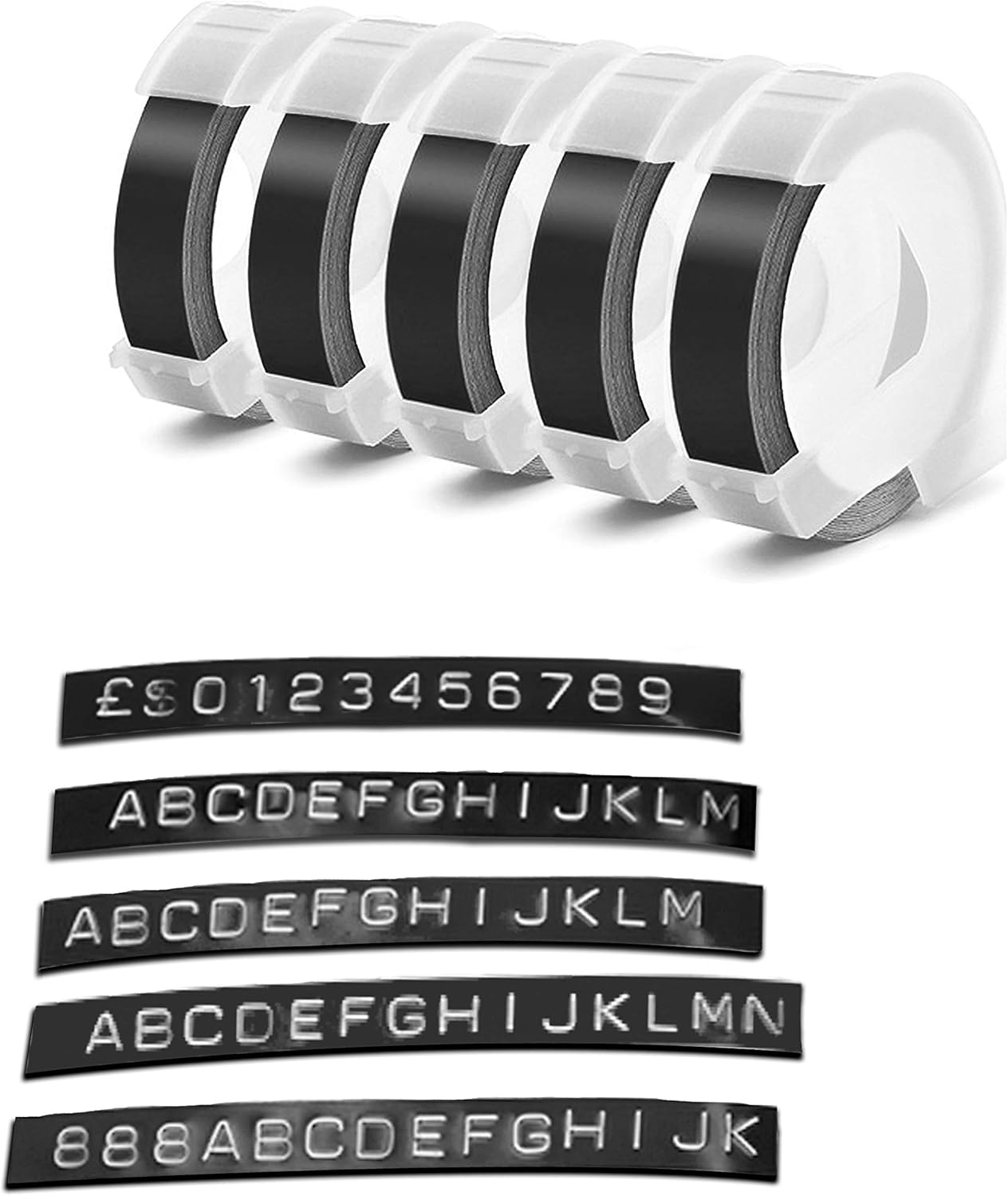 Embossing Label Tape Compatible with Dymo Label Maker,3/8 Inch 3D Plastic Labels for Dymo Organizer Xpress 12965 DYM 12966 Office Mate II (White on Black) image number 3