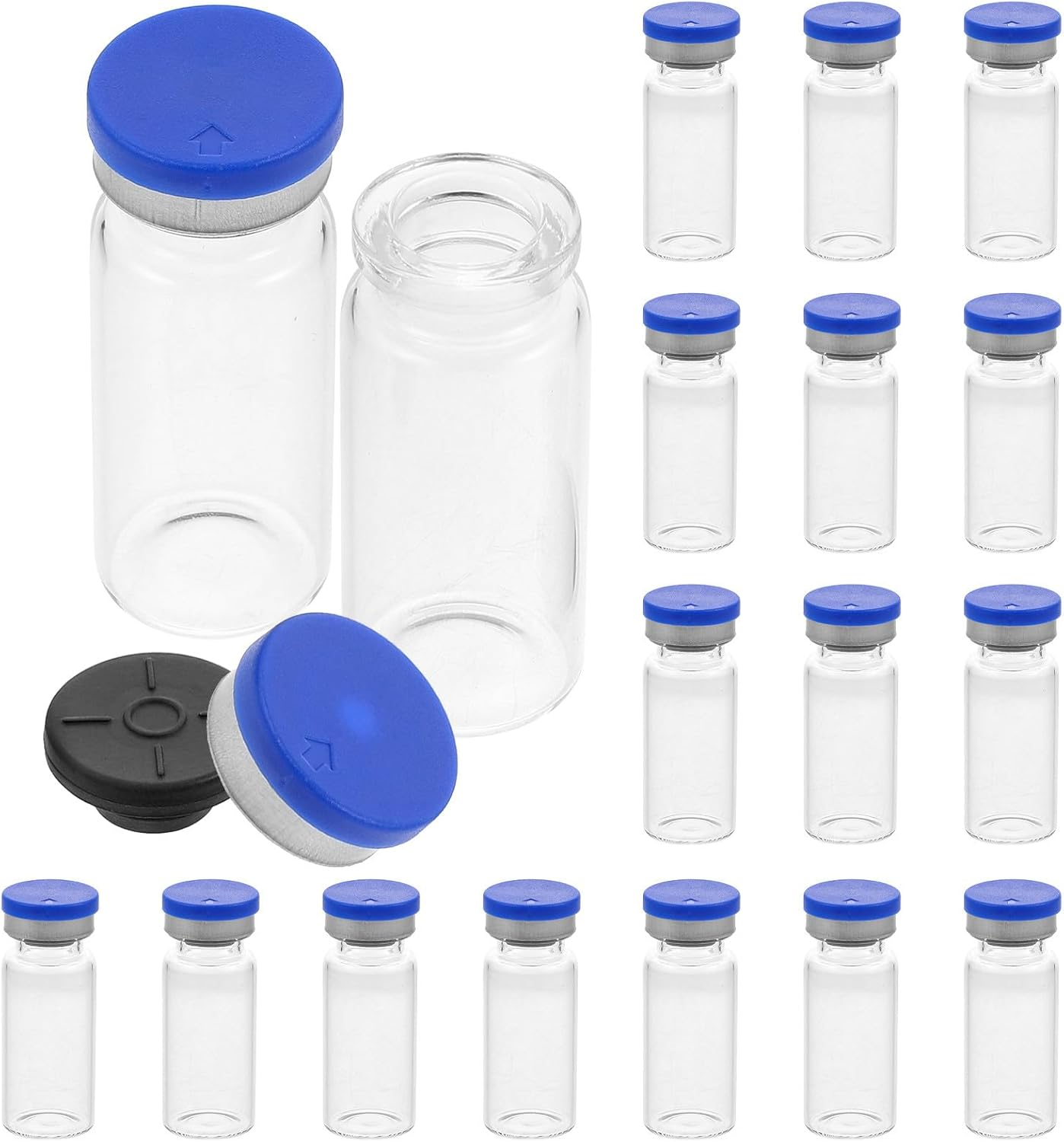 Glass Headspace Vials 20 Pack 10Ml Flat Bottom Bottles with Rubber Stoppers for Freeze-Dried Powder and Liquid Samples in Lab image number 4