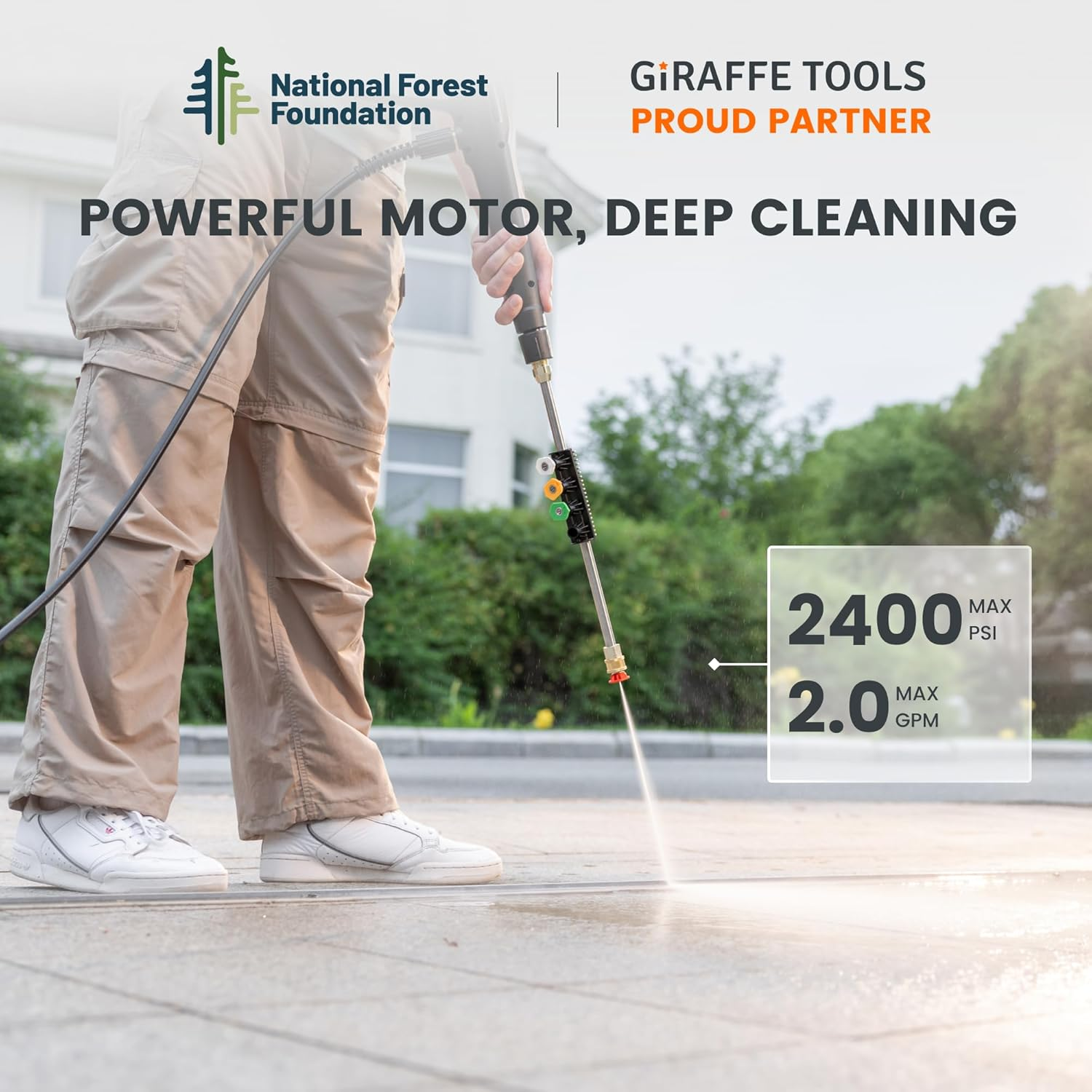 Giraffe Tools Grandfalls Pressure Washer G20B, Electric Wall Mounted Power Washer, 20 M Retractable Black Pressure Hose with 180&deg; Rotating Bracket, Max 2400 PSI, Dark Silver image number 2