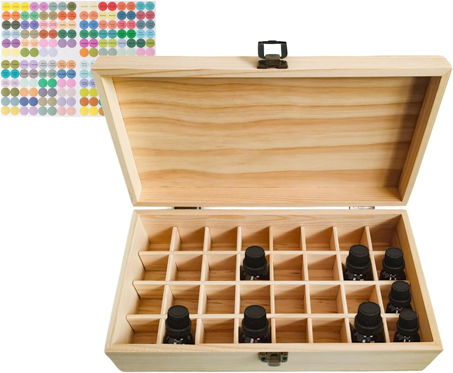 Pure Vie Wooden Essential Oil Storage Box Travel Organizer Case with Bottle Cap Label - Aromatherapy Nail Polish Fragrance Container, Holds 32 Bottle for 5-15Ml - Keep Scented Oil Safe & Space Saver image number 3