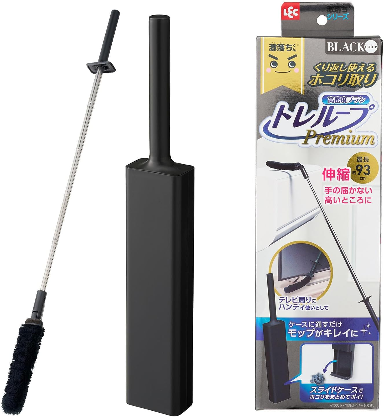 LEC Treloop Premium High Density Brush, Handy Extendable Type, Black, Maximum Length Approx. 36.6 Inches (93 Cm), Can Be Used Repeatedly, Dust Removal/Pass through the Case, Remove Dust Cleanly image number 1