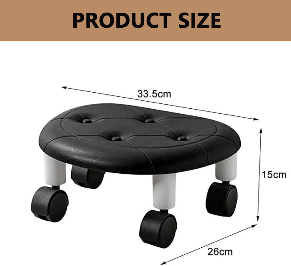 Mini Rolling Stool with Wheels &ndash; 360&deg; Swivel Low Stool, Portable Faux Leather Seat for Home, Garage, Workshop, Shoe Bench, Black image number 1