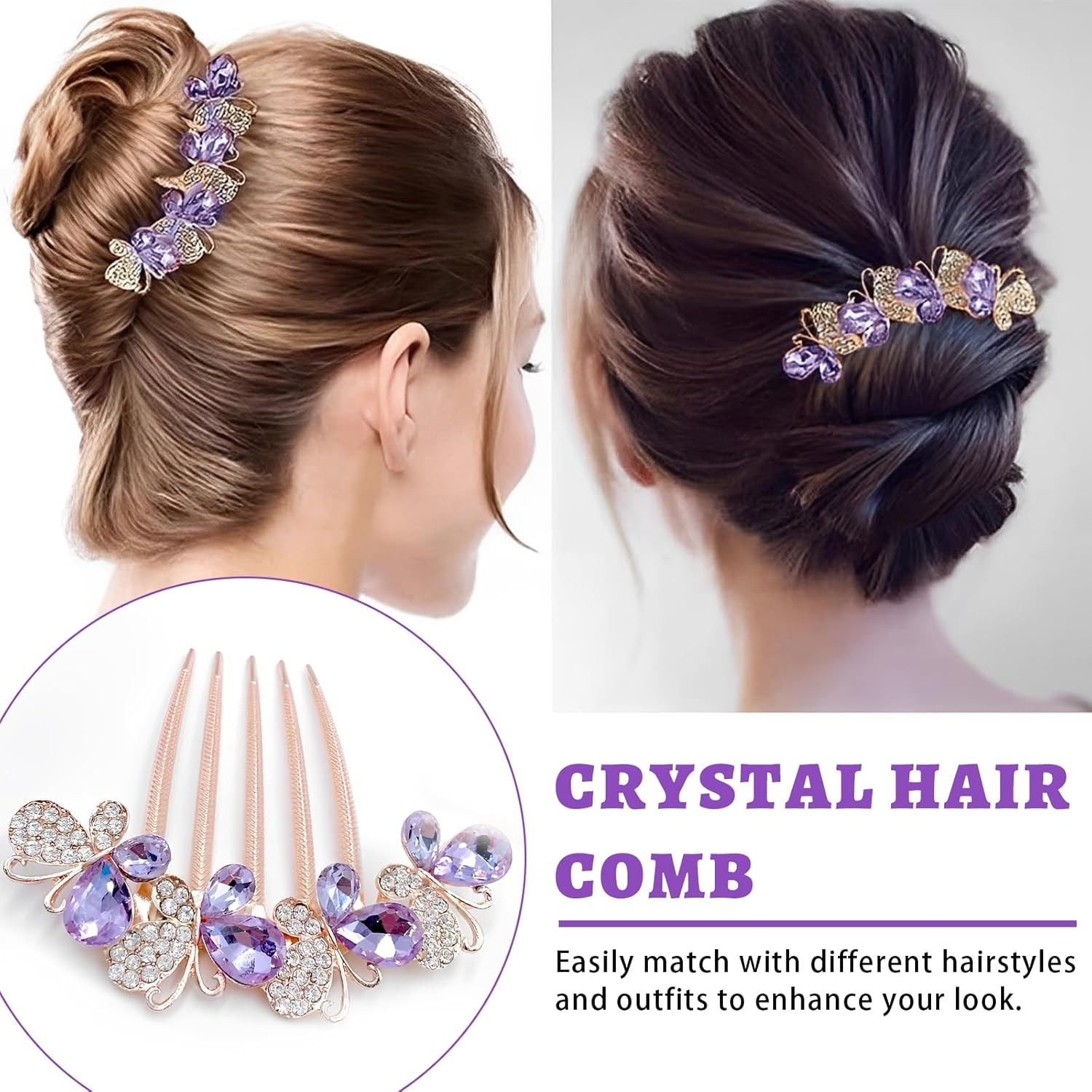 JEYORZY 1 X Hair Combs with Rhinestones, Hair Combs, Hair Comb for Cliping, Butterfly and Flowers, Hair Combs with Rhinestones, Hair Combs for Women Gifts, Bridal Hair Accessories, Hair Side Combs For image number 4