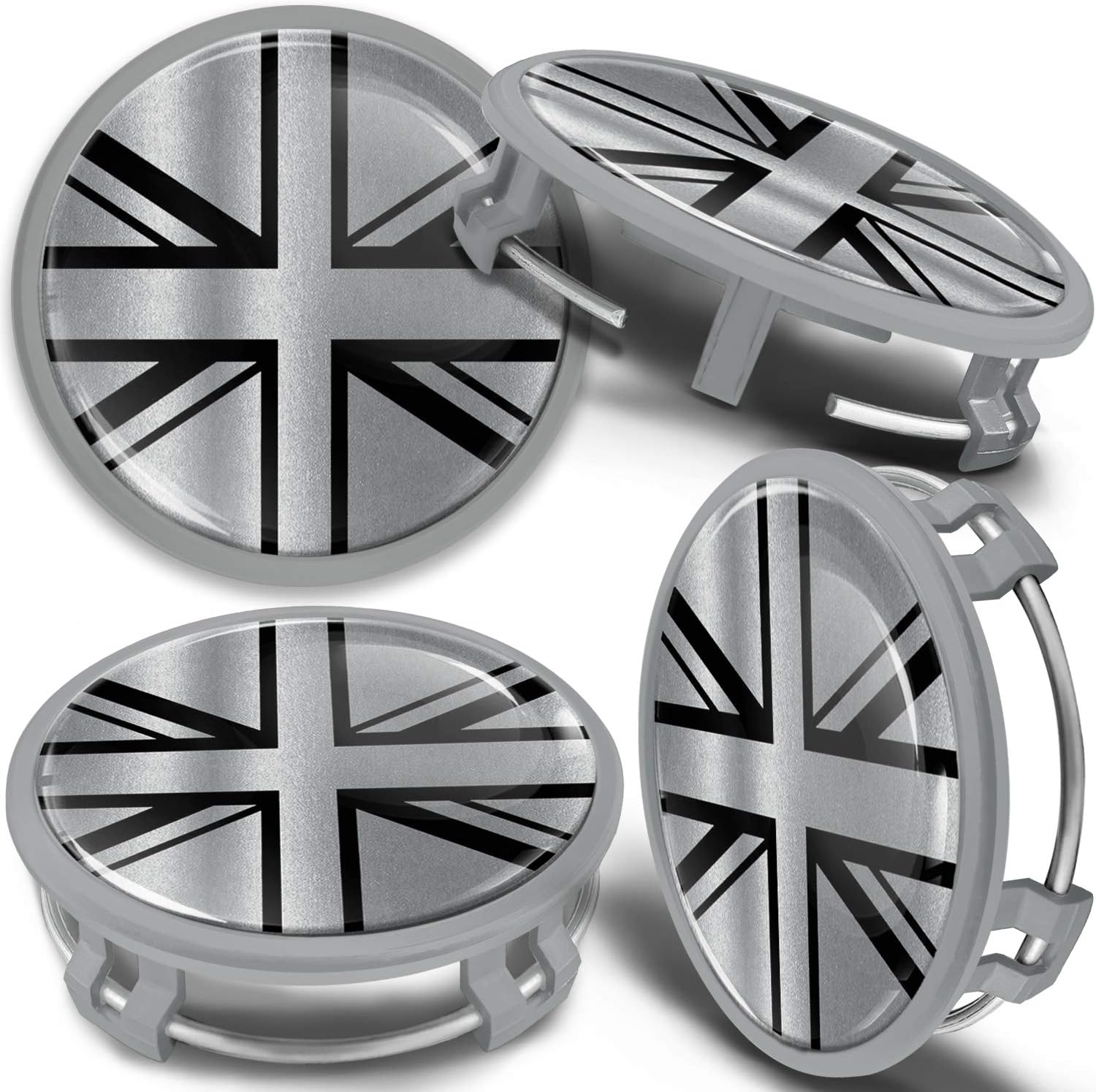 Skinoeu 4 X 75Mm Wheel Centre Alloy Hub Center Caps Compatible with B66470207 / B66470200 Hubcaps Car Tuning Black Silver UK Union Jack Flag CMS 9 image number 2