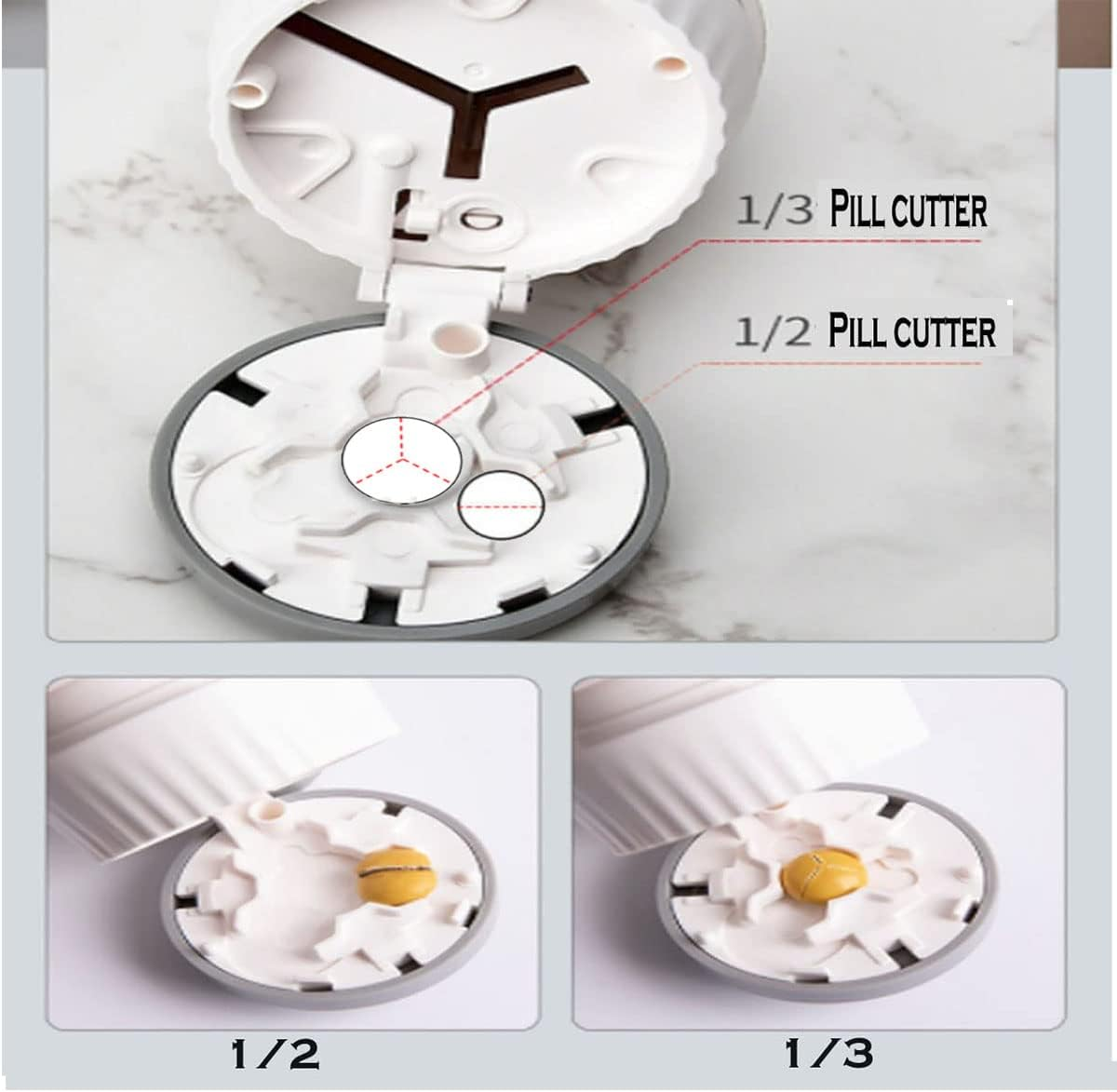 Pill Cutter Splitter Pill Crusher Pulverizer Grinder, 1/2 Divider, 1/3 Divider Sturdy Tablet Cutter, Adjustable Fixed Pill, Hidden Blade, with Grinding Function, Ideal for Cutting Grinding Tablets