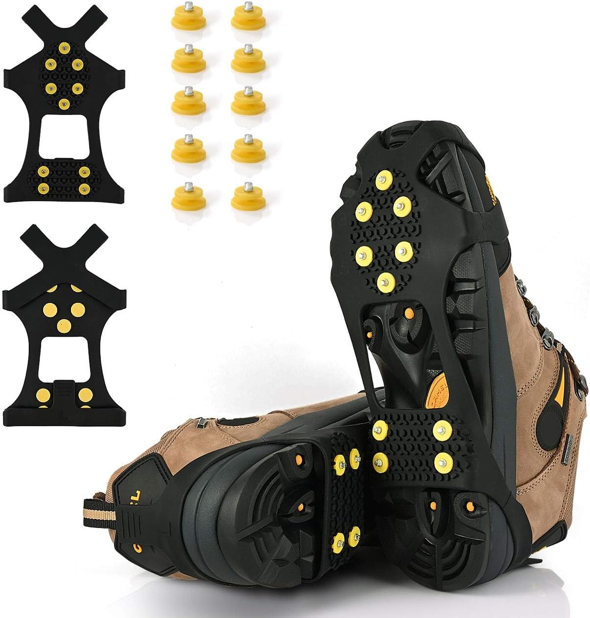 Ice Cleats, Ice Grips Traction Cleats Grippers Non-Slip over Shoe/Boot Rubber Spikes Crampons with 10 Steel Studs Crampons + 10 Extra Replacement Studs image number 3
