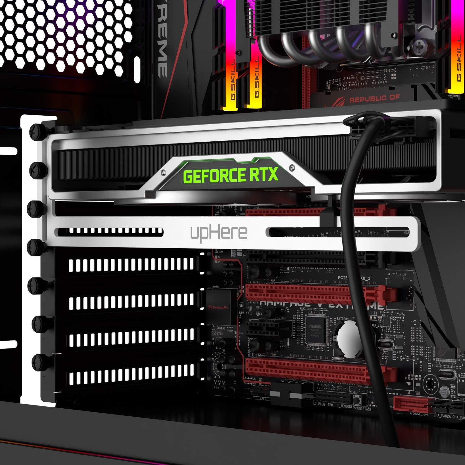 Uphere White Graphics Card GPU Brace Support /Holster Bracket, Anodized Aerospace Aluminum, Single or Dual Slot Cards-(Gl04)