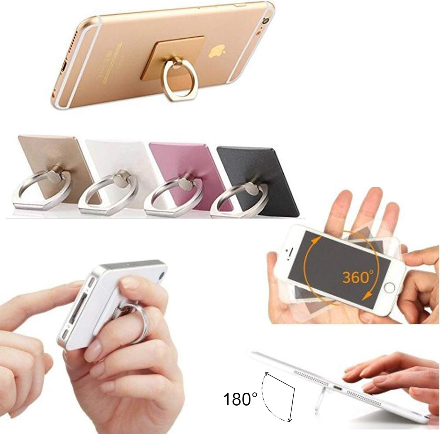 360 Degree Universal Phone Tablet GPS Ring Finger Holder Stand Car Mount (Black)