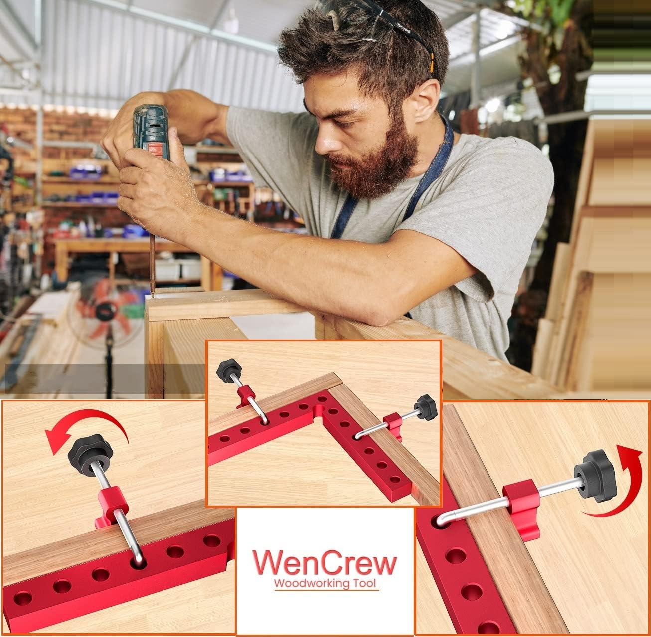 Corner Clamps for Woodworking, Wencrew 4 Pack 90 Degree Right Angle Clamp, 5.5" Aluminum Clamping Squares Woodworking Tools for Cabinets, Drawers, Frames, DIY Projects, Gifts for Men Dad - 5.5" - 4 Pack image number 2