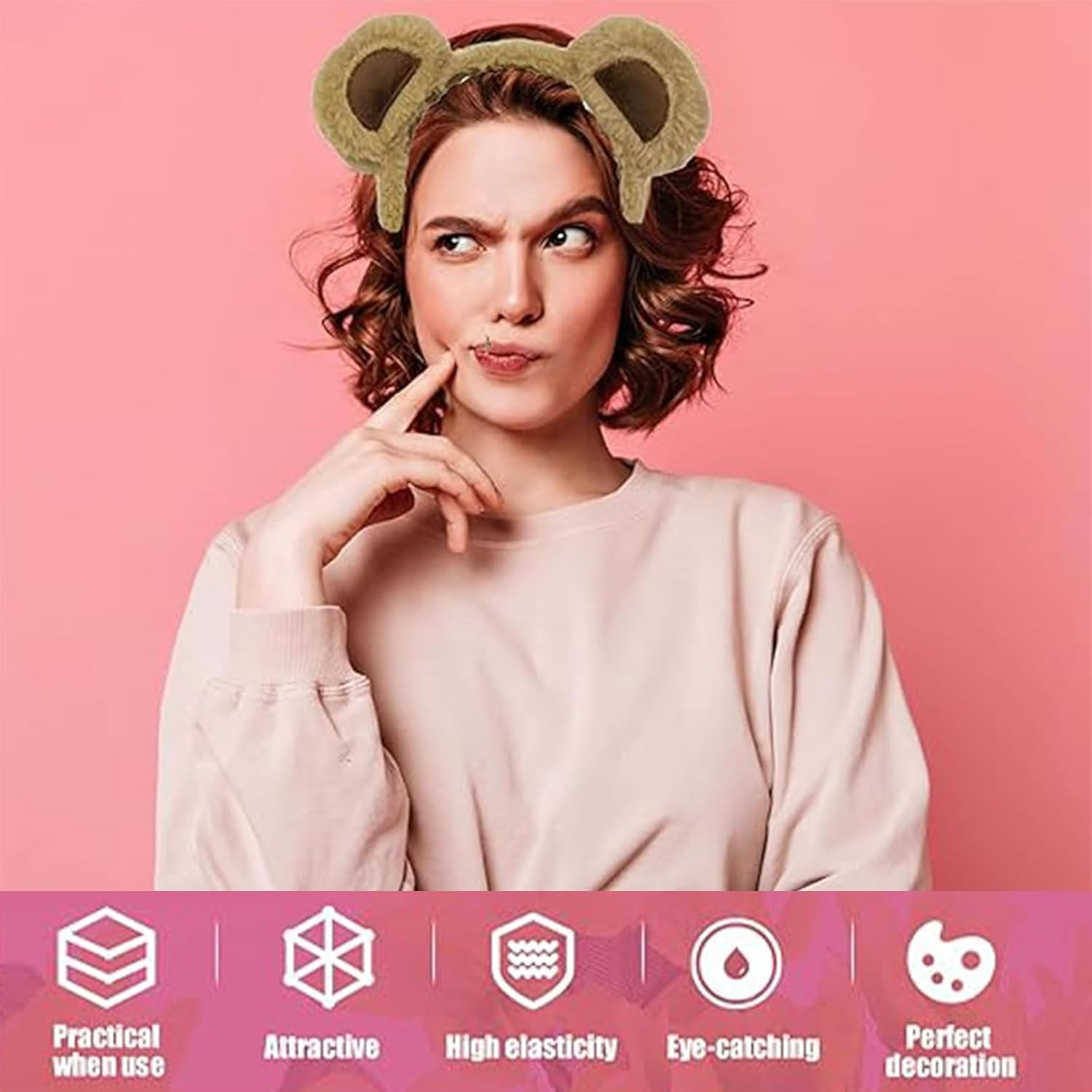 Bear Ears Headband, Bear Ears Headband, Women'S Headpiece, Party Headband, Face Wash Headband, Festival, Christmas, Halloween, Carnival, Hairband, Cosplay Headband Accessories image number 1