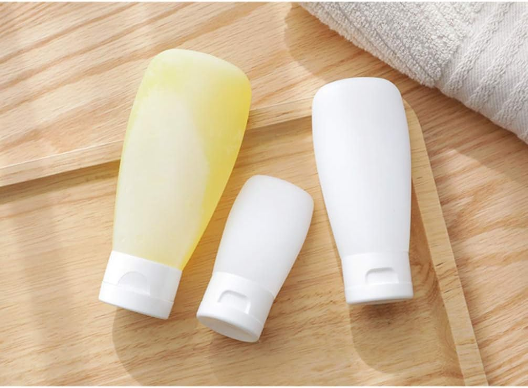 SOLUSTRE Travel Gel Bottle 4Pcs 100Ml Portable Travel Bottles Set Silicone Tubes Toiletries Containers Makeup Lotion Bottles for Cleaner Shampoo Liquids (White) Portable Lotion Container