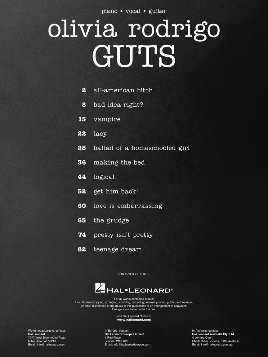 Olivia Rodrigo - Guts: Piano/Vocal/Guitar Songbook image number 1