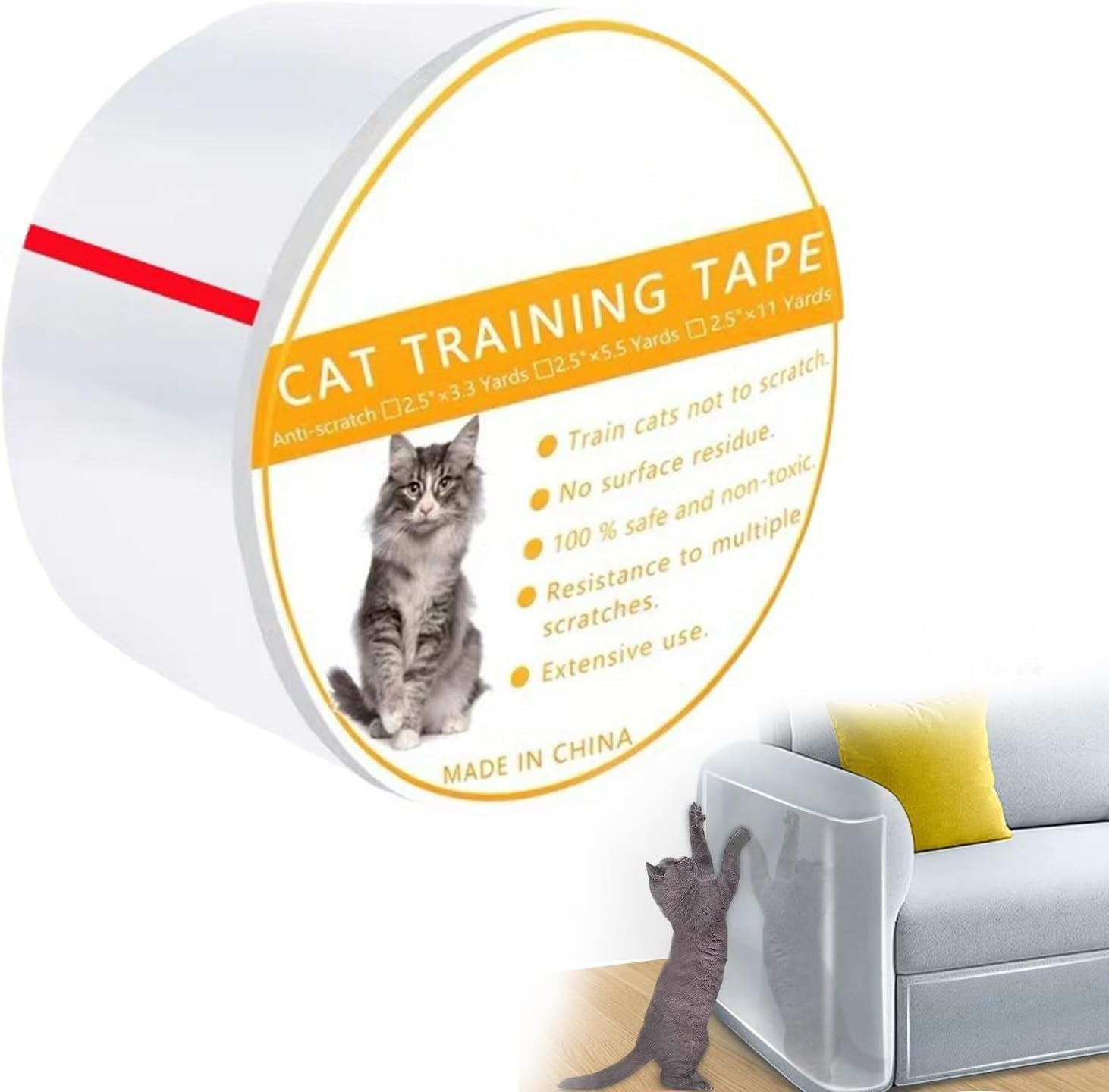CTOUUGRS Anti-Scratch Cat Training Tape 4 Inches Clear Furniture Protector for Couch Carpet Sofa Scratch Guard Cat Scratches Deterrent Tape 3 Meters image number 2