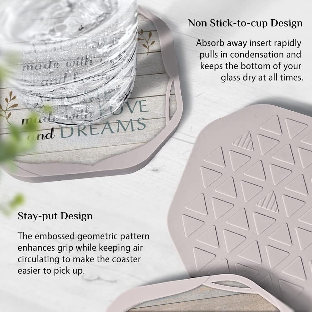 UMIRRO Absorbent Drink Coasters, Housewarming Gifts for New House, Sweet Home Decor, Rustic Farmhouse Coffee Table Centerpiece, Small Ideas for Women Mom Her Men Dad Him, 4", Set of 6 image number 4