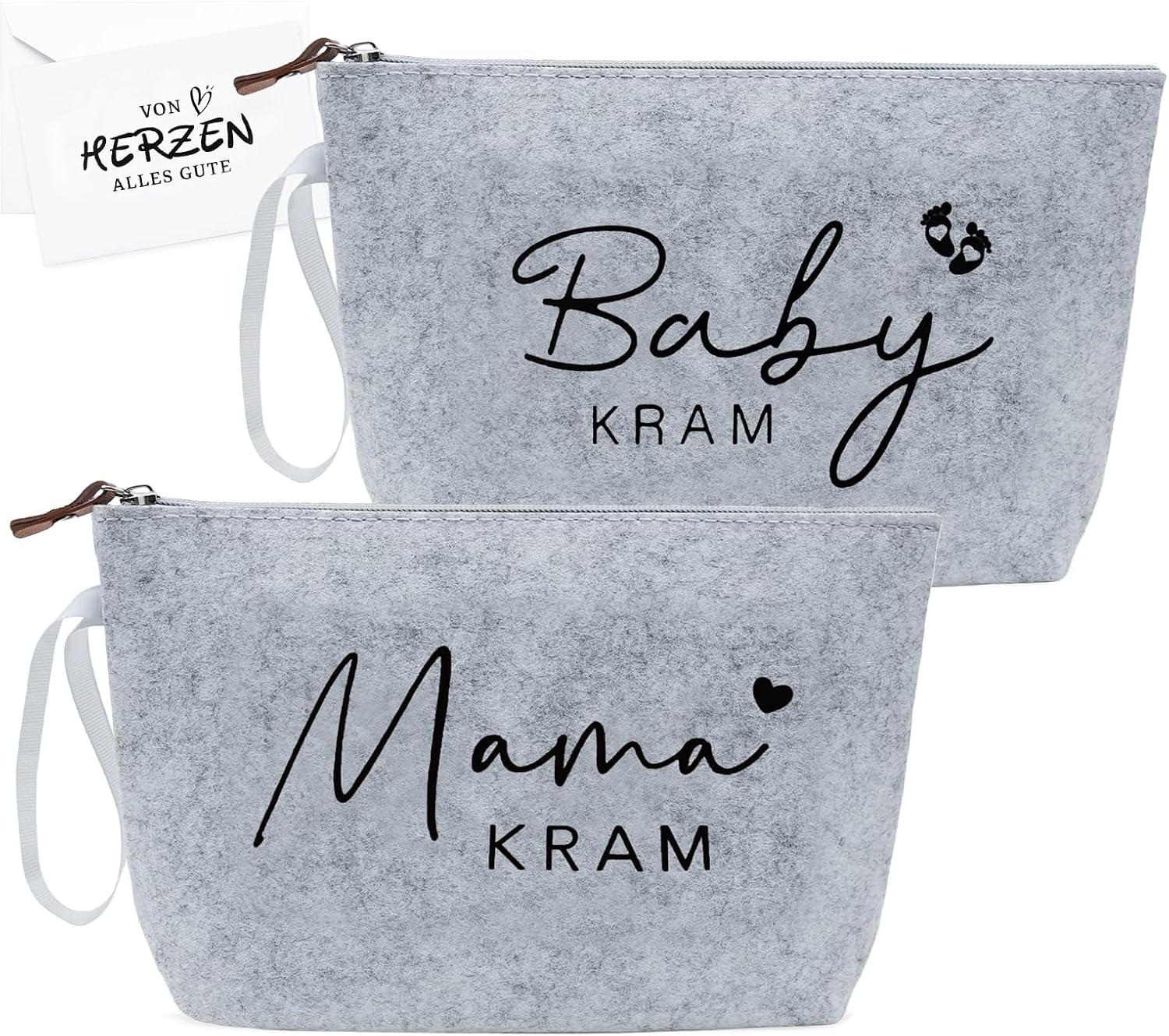 Pack of 2 Gifts for Expectant Mothers, Baby Shower Mom Bag, Cosmetic Bag Made of Felt with Zip, Gifts for Birth Felt Bag for Mum, Pregnancy Gift for New Mum, NO, No image number 1