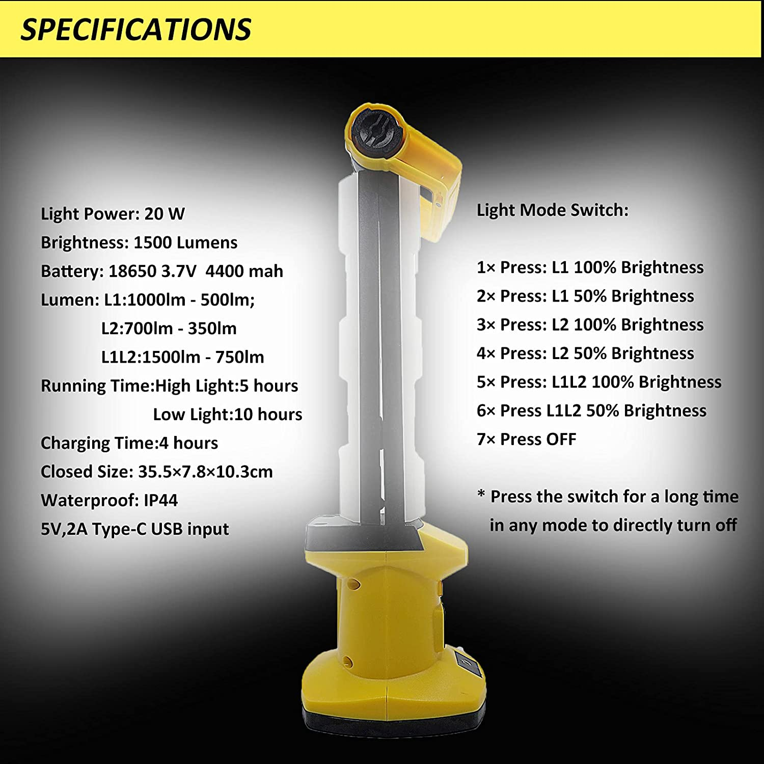 Cordless Work Light, CREVIV Rechargeable Work Desk Lamp, 750 Lumen &times;2 Foldable Double-Sided Lamp, Can Be Used as Trouble Light, Underhood Light，Outdoor Lights. image number 3