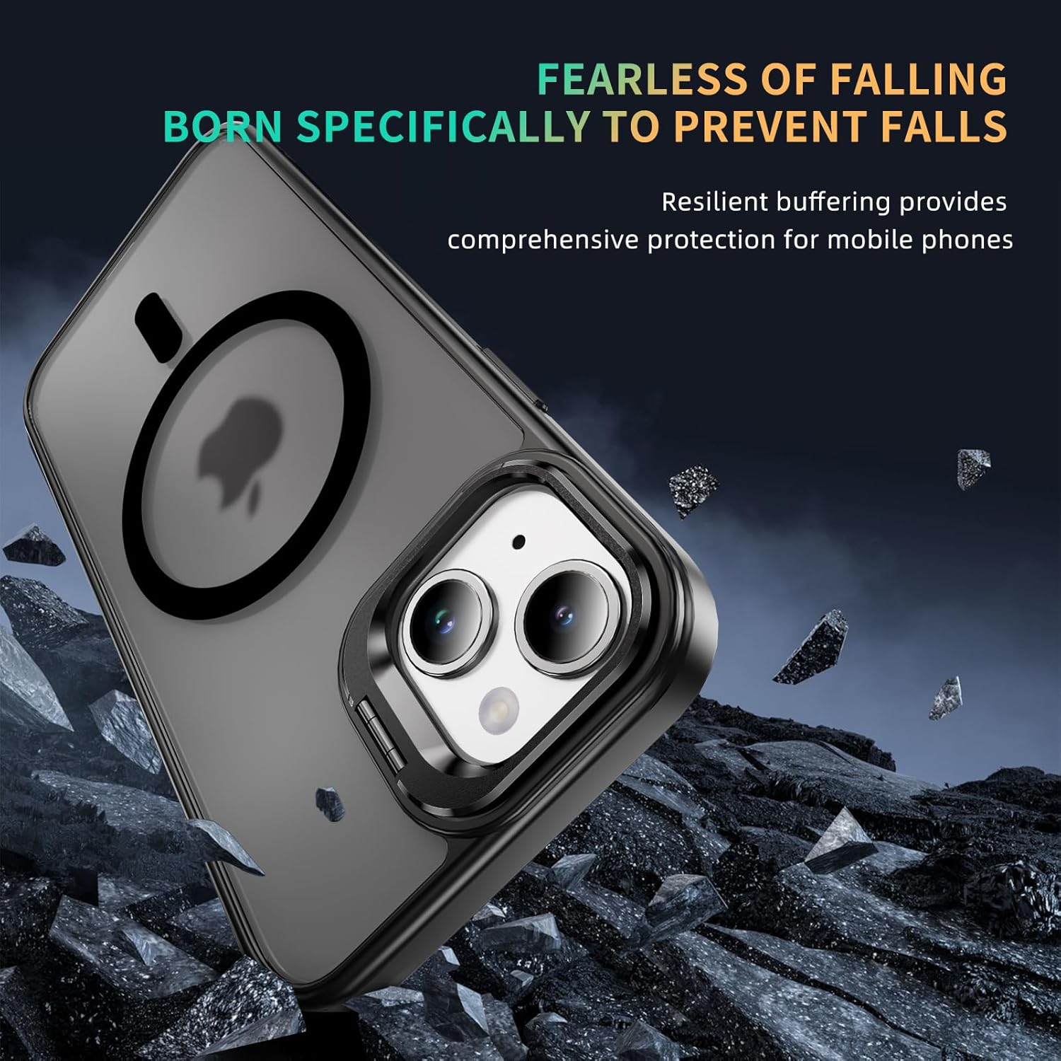 For Iphone 13 Case with Metal Camera Stand [Compatible with Magsafe] Shockproof Cover Translucent Magnetic Case for Iphone 13 (Black) image number 3