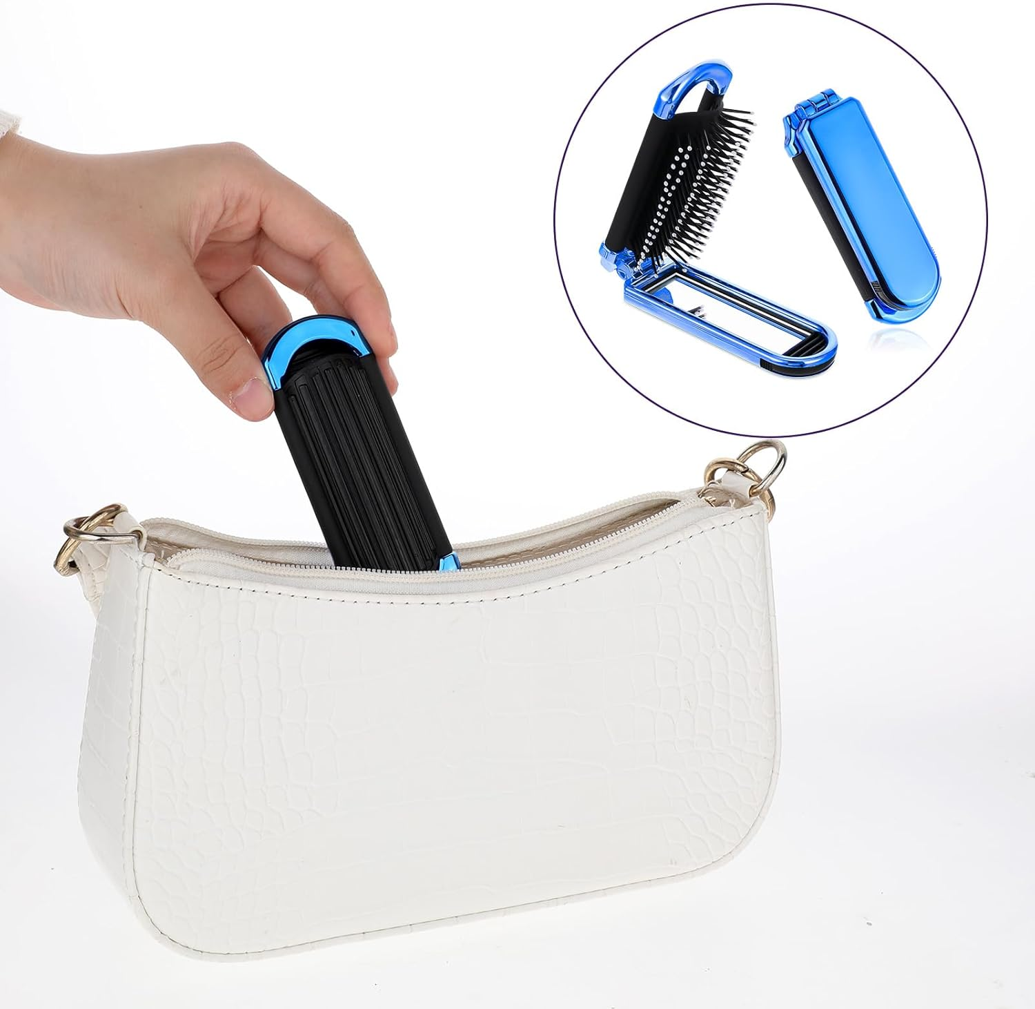 2-Pack Folding Hair Brushes with Detachable Mirror, Gradient Color Portable Travel Hairbrush for Women and Teens, Compact Purse Brush for Travel, Gym, Work, and Daily Use image number 4