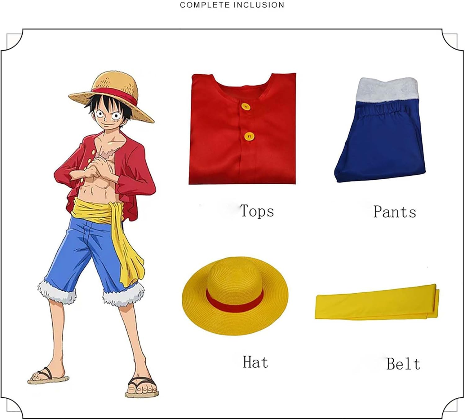 Luffy Costume Halloween Anime Costumes for Kids with Coat, Pants, Belt, Straw Hat for Boys