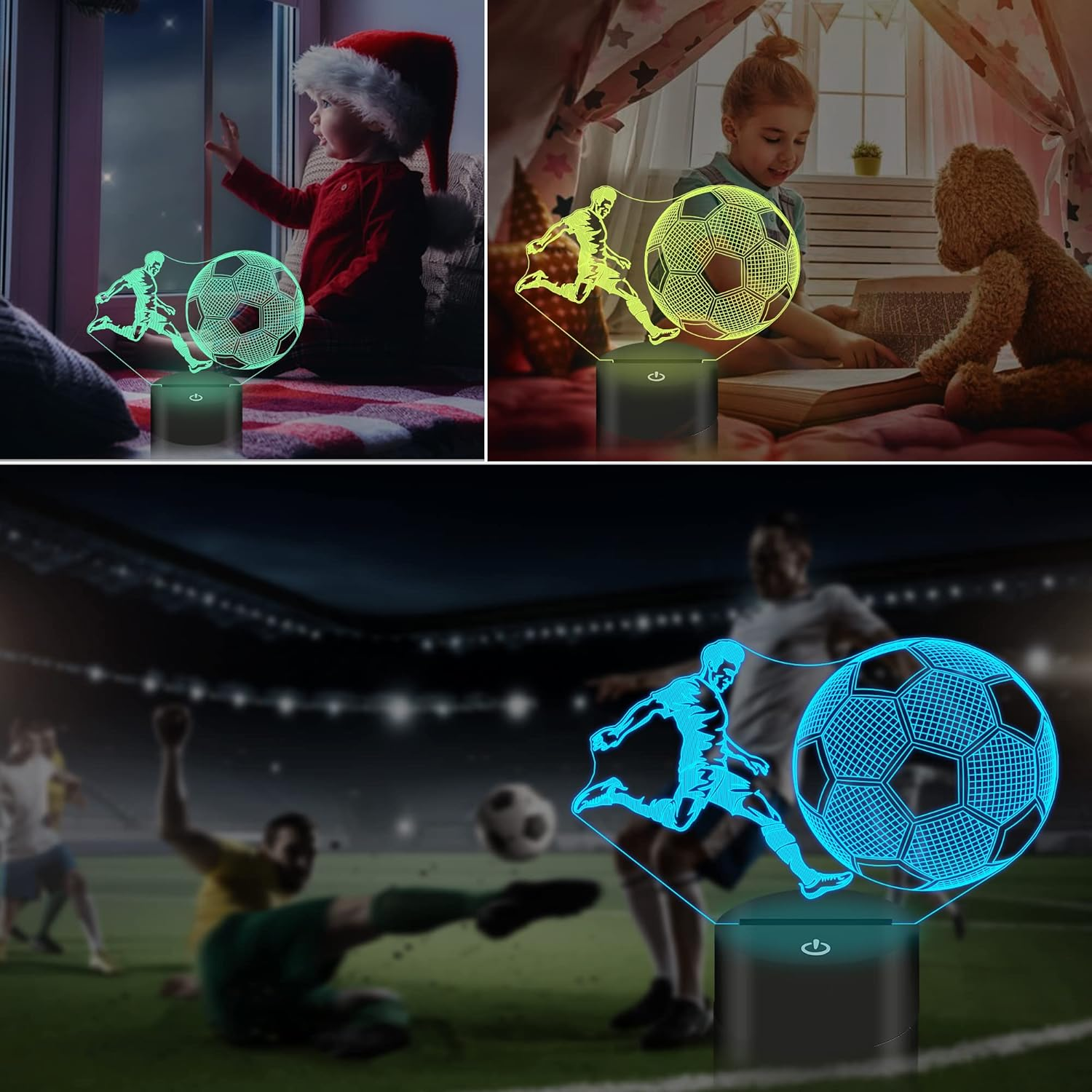 Football Gifts for Kids Boys, 3D Illusion Lamp Football Player Night Light with Remote + Touch 16 Color Flashing Changing + Timer Lamps for Men Sports Bedroom Decor image number 6