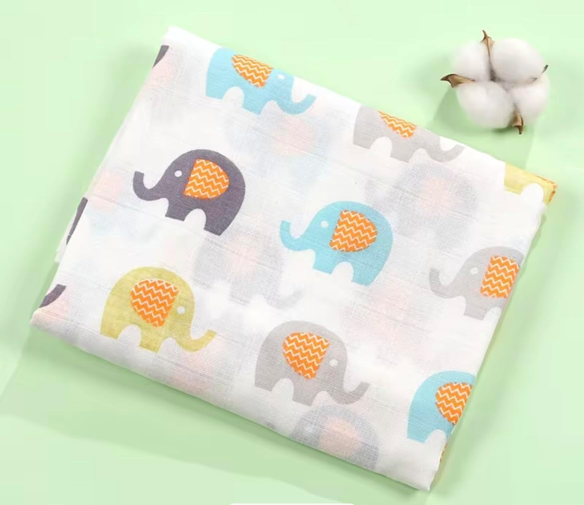 Muslin Swaddle Blanket Baby,100% Premium Qualitycotton Receiving Blanket Soft Light Weight Swaddle Blanket for Unisex Newborn Wrap 110X120Cm 2Pack (Assorted) (Marigold and Elephant)