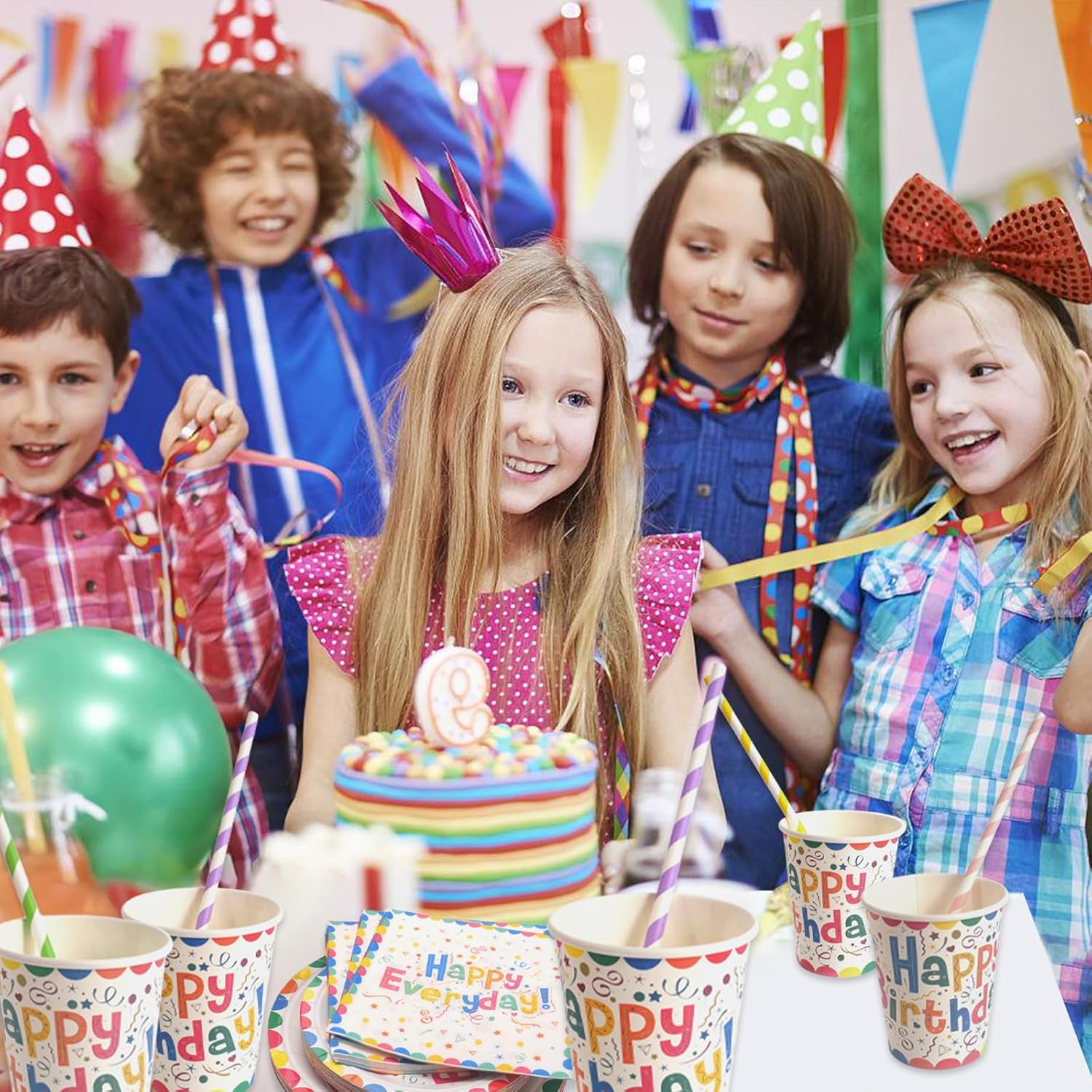 121 PCS Rainbow Happy Birthday Party Tableware Set with Paper Plates Cups Straws Napkins Tablecloth Rainbow Birthday Party Supplies Decorations for 20 Guests