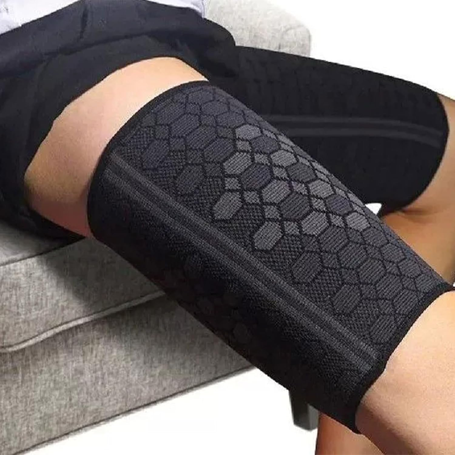 Thigh Compression Sleeve (1 Pair), Adjustable Hamstring Compression Sleeve for Men and Women Large Size for Running Gym Workout image number 1