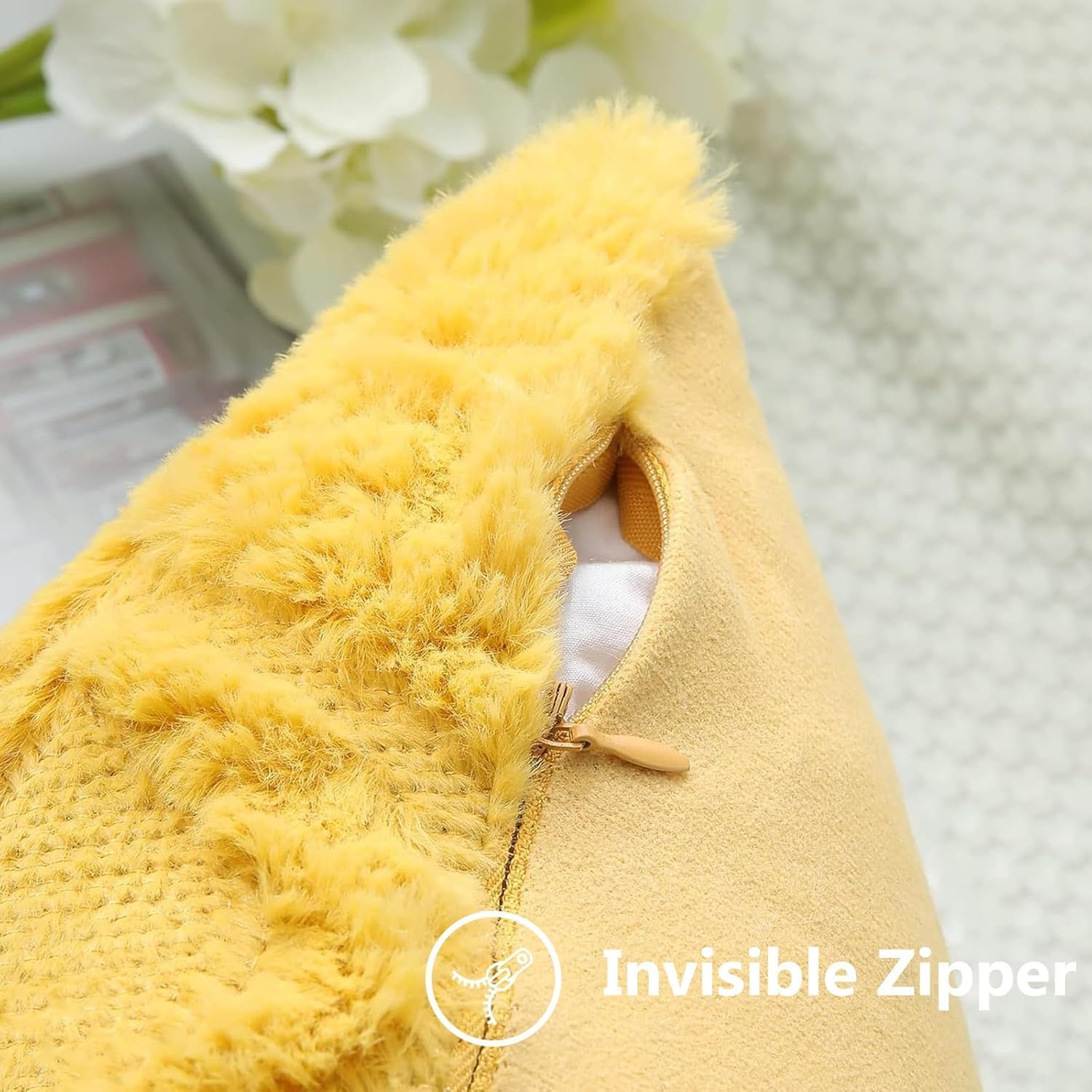 Fall Throw Pillow Covers 18X18 Inch Set of 2, Soft Plush Faux Wool Turquoise Solid Couch Pillow Covers, Accent Farmhouse Neutral Square Pillow Cases for Sofa Bed Living Room Home Decor - Grey image number 5