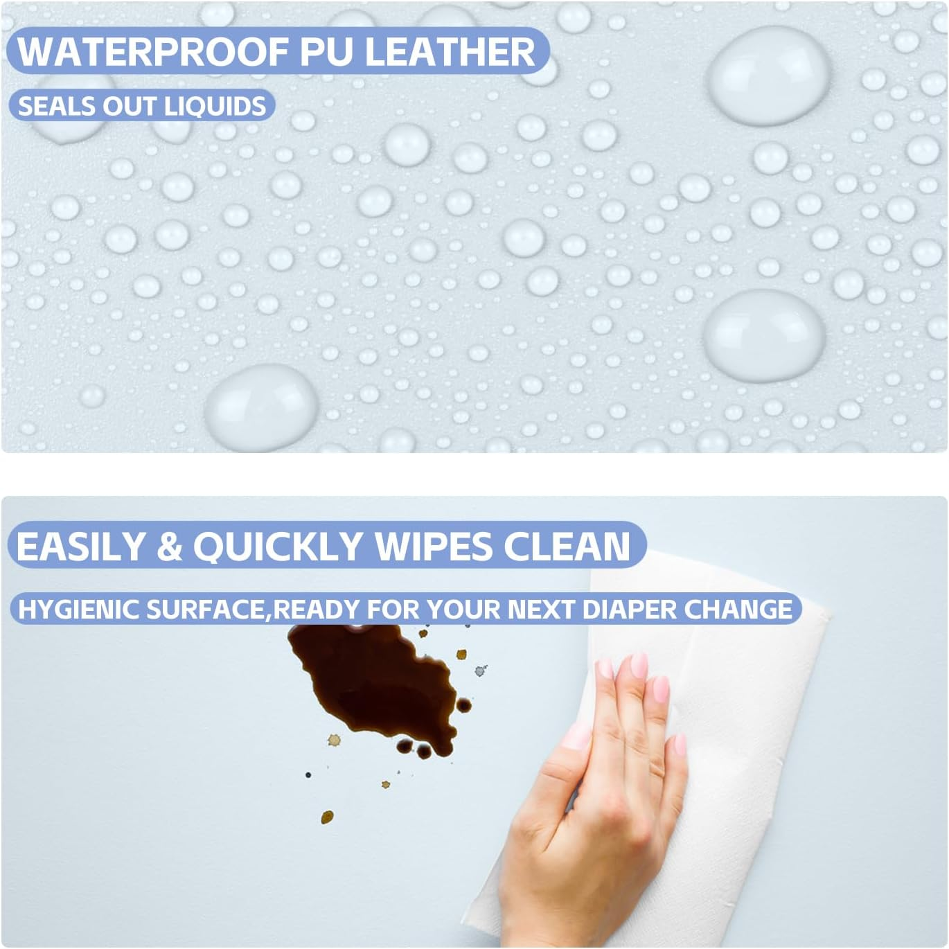 AGOGOLIFE Vegan Leather Baby Changing Pad with Waterproof & Wipe-Clean PU Cover, Standard Size Cozy Diaper Changing Pad for Dresser and Table, Blue