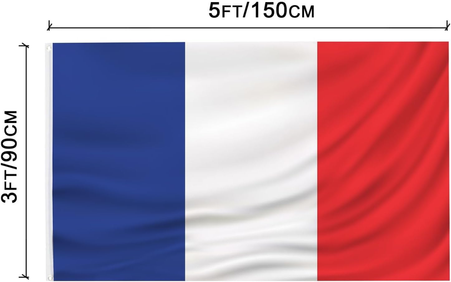 France Flag 90 * 150 CM, French Flag, Polyester Thickness, Fade Resistant, Brass Grommets, Canvas Header, Indoor,Outdoor, Vibrant Colors,Not Fear of Rain and Snow image number 4