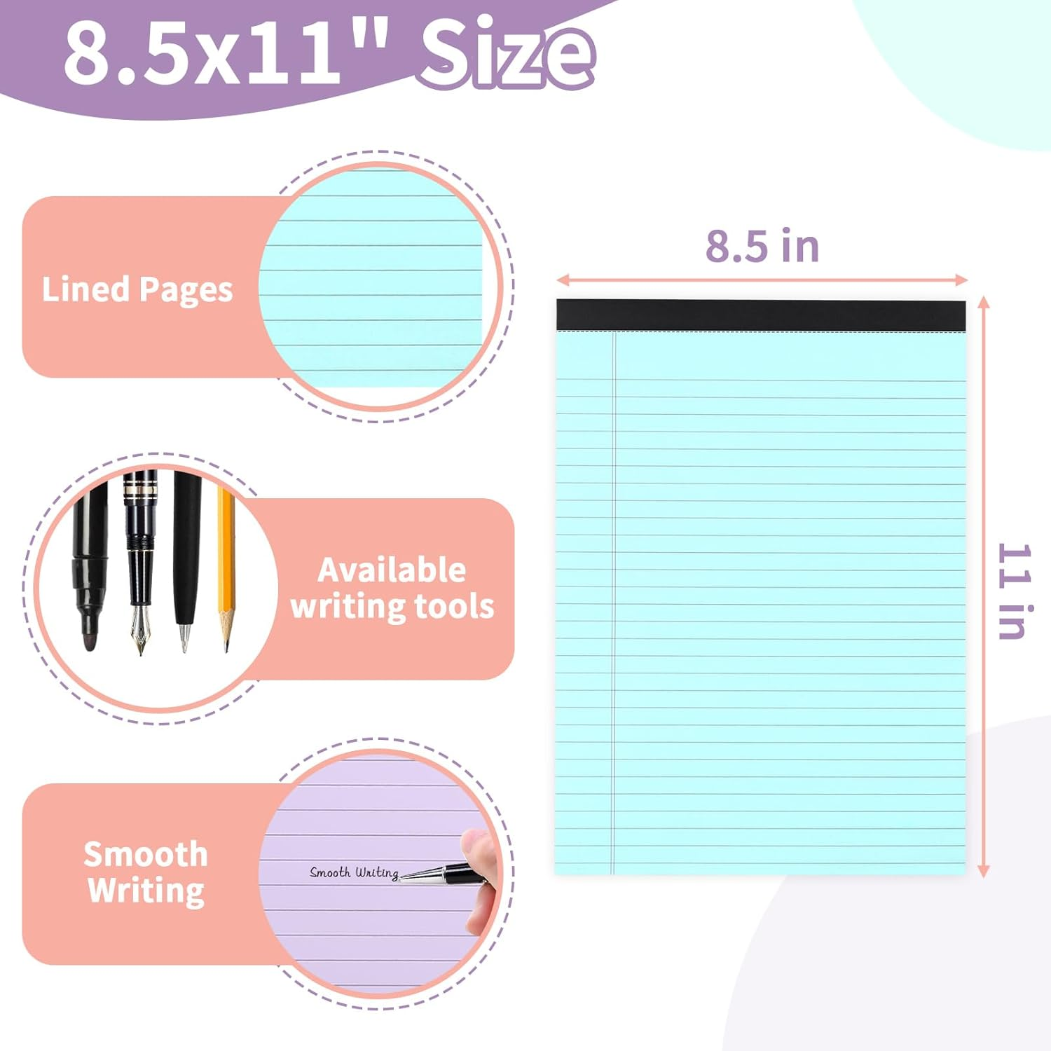 WINKIO Colored Legal Pads, 2 Pack Writing Pads 8.5 X 11 Inch, Micro Perforated Notebooks with Sturdy Back, Wide Ruled, 30 Sheets per Writing Pad for School, College, Office, Professional (Blue/Pink) image number 4