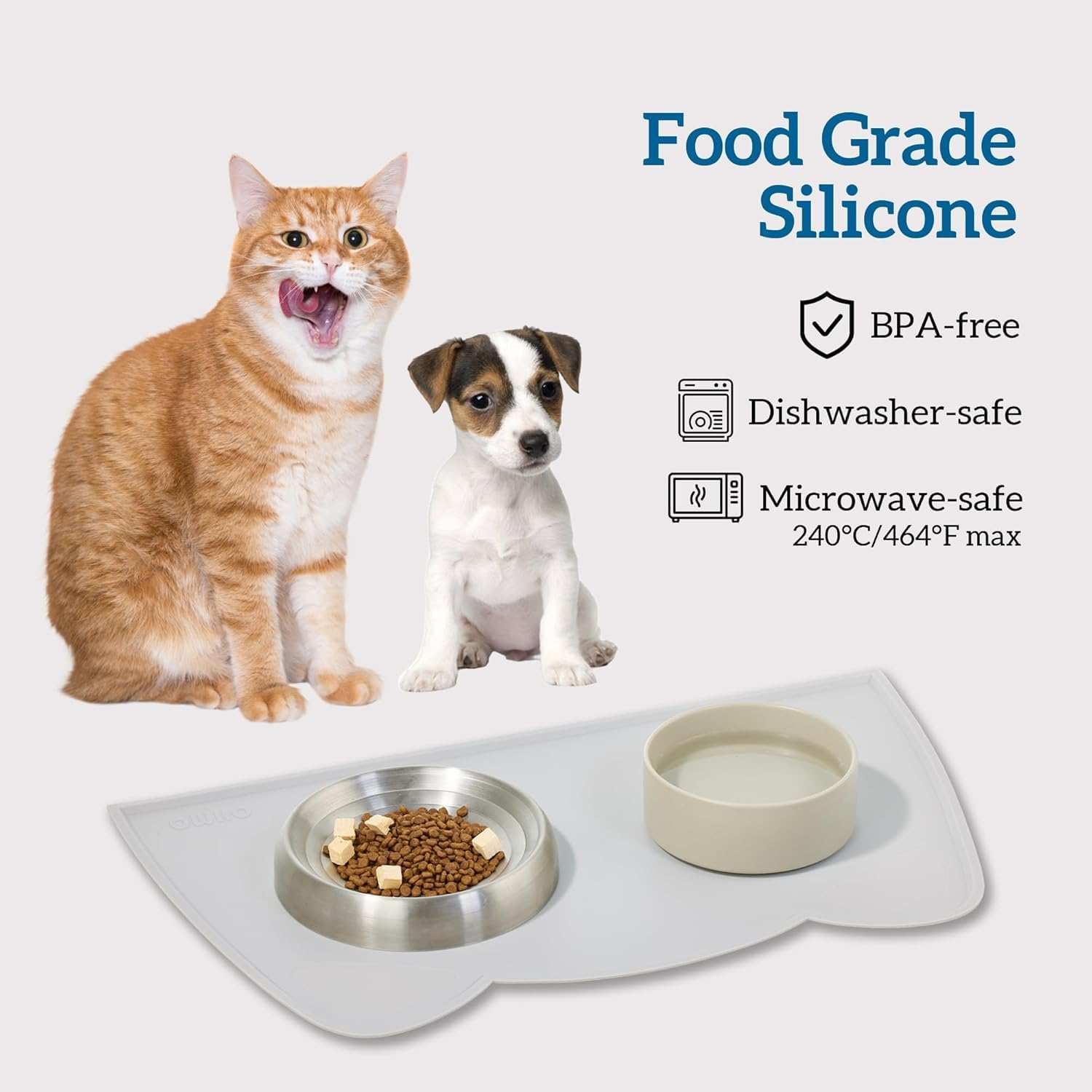 Liyquint 2PCS Cat Food Mat - Non-Slip Silicone Pet Bowl Mat | Waterproof Feeding Tray for Dogs & Cats | Keep Floors Clean from Food Spills & Water Messes (Pink,Grey, 44X24Cm) image number 4