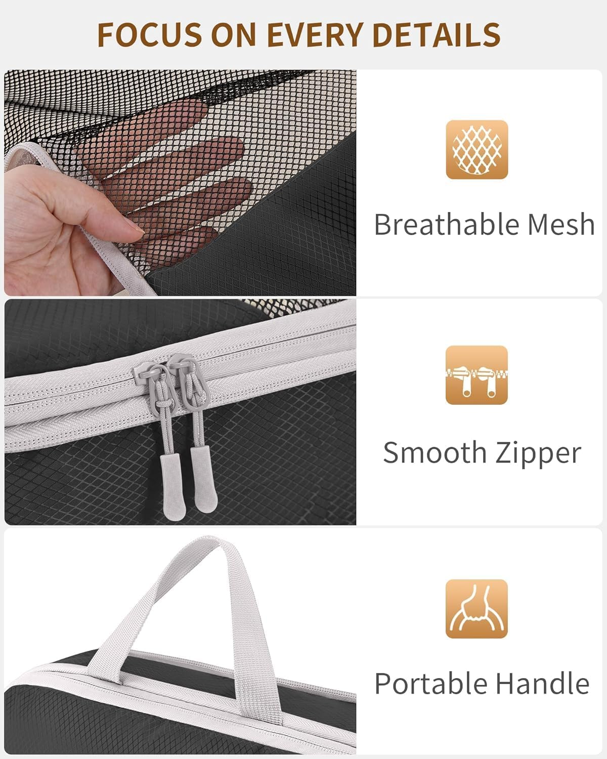 Compression Packing Cubes for Carry on Suitcases, 10 Set Compressible Packing Cubes for Travel Essentials, Collapsible Expandable Storage Organizer Bags for Luggage Backpack, Black - Grey image number 6