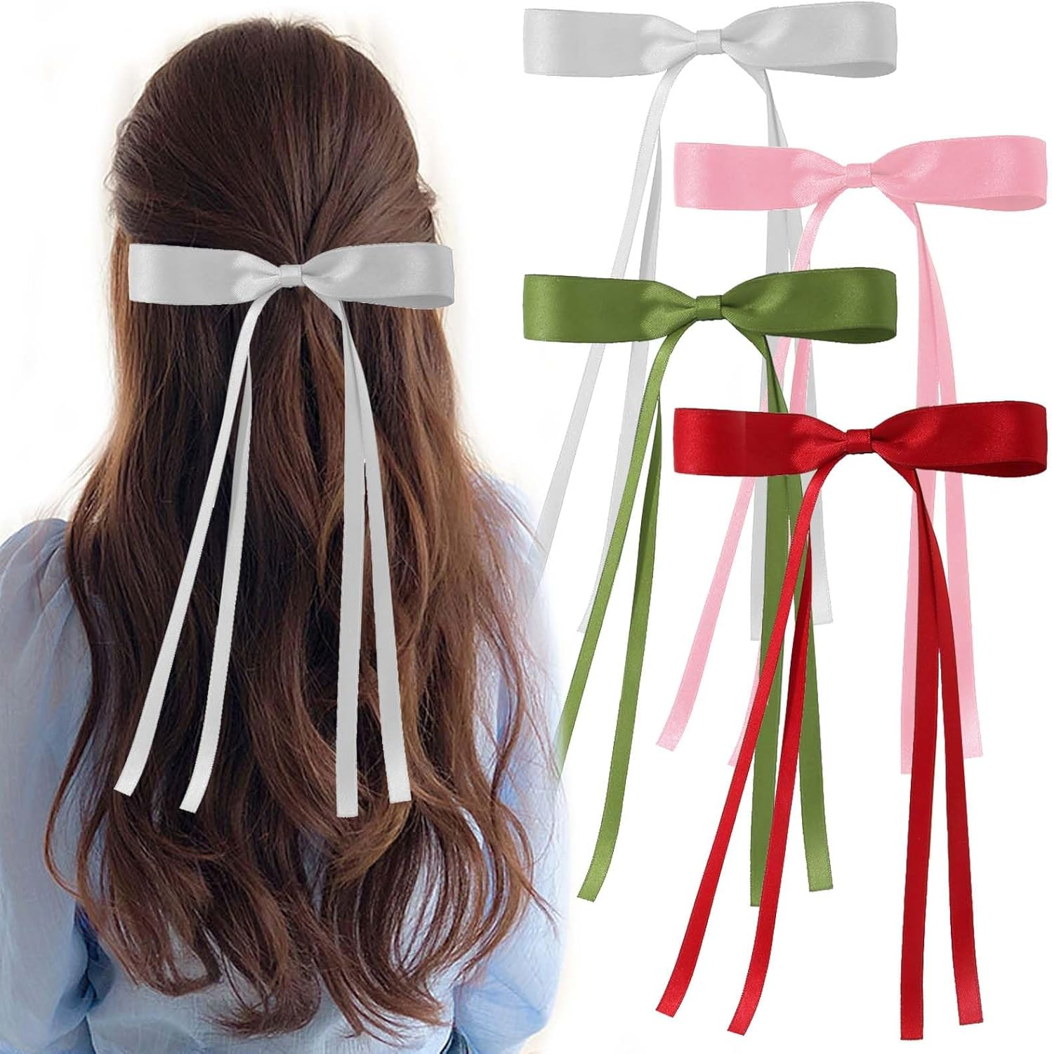 Hair Clips with Tassels Ribbon 4 Pcs Hair Bow Hair Clips Bows Clips for Girls Satin Hair Bows Girls Hair Tie Bow Hair Barrettes for Women Girls Hair Decorative Accessories Hairstyle image number 6