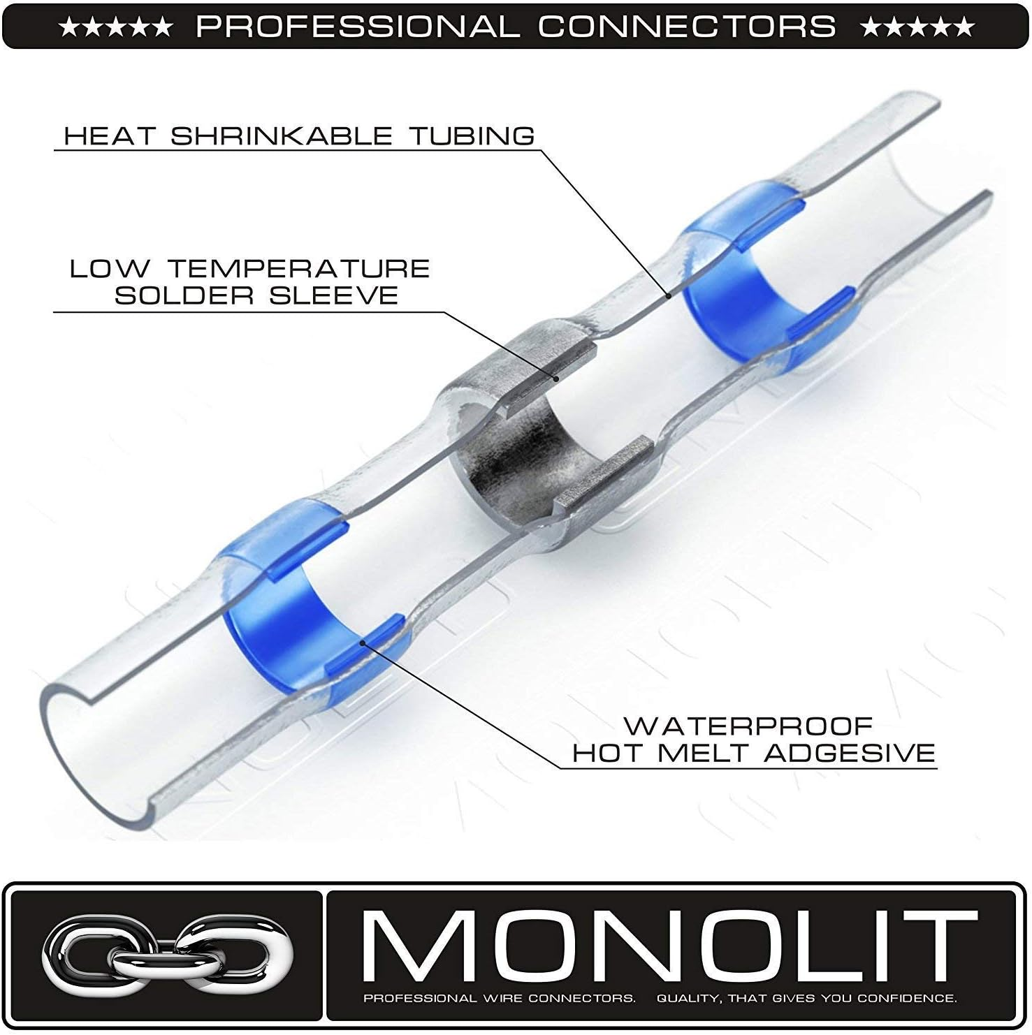 Premium Solder Seal Heat Shrink Butt Connectors 100 Pcs Wire Connector Kit Electrical Waterproof Marine Automotive Solder Sleeve image number 3