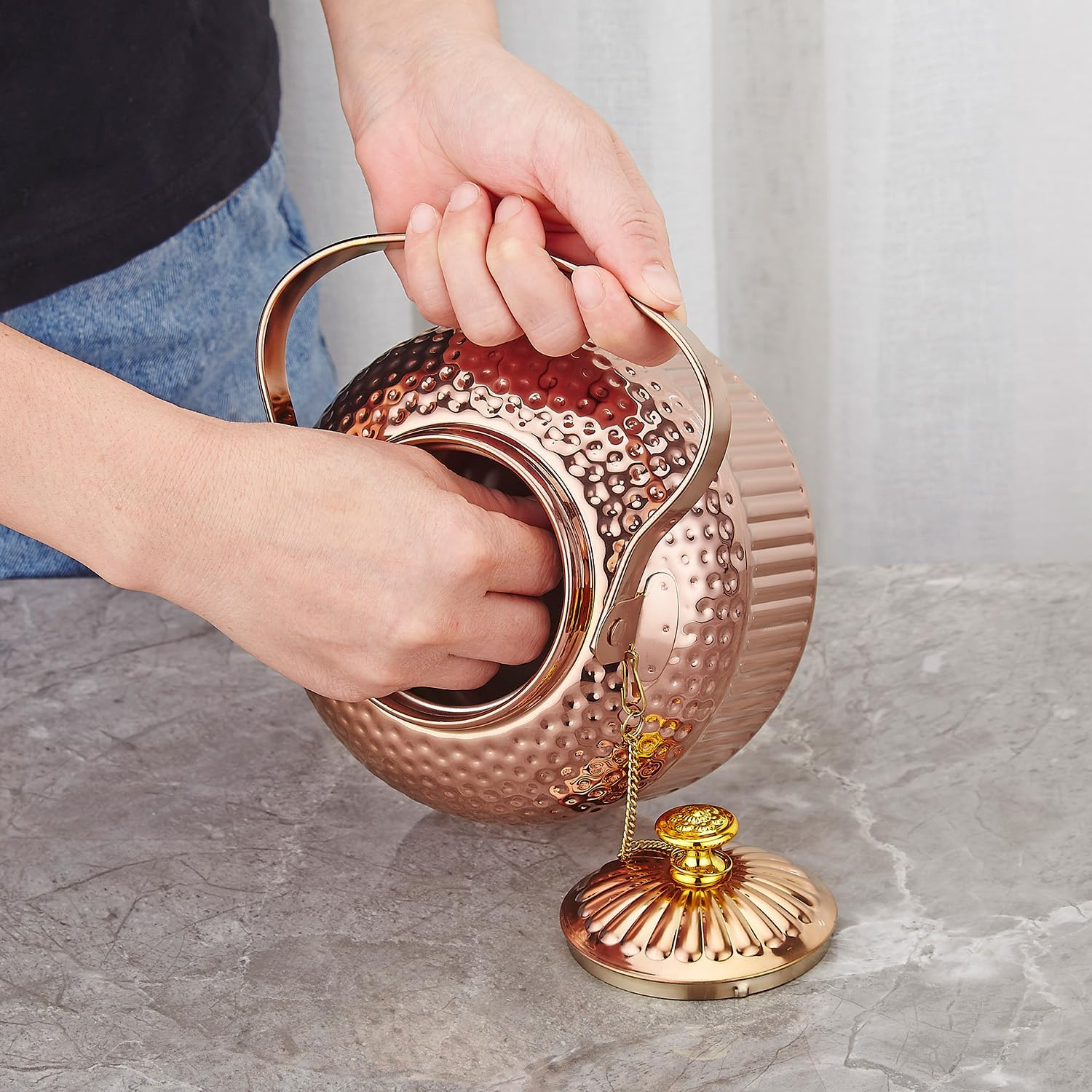 SANQIAHOME Copper Teapot with Infuser 1.5 Litres, Stainless Steel Water Boilers Loose Leaf Tea Maker Water Kettle for Stovetop Induction/Gas image number 2