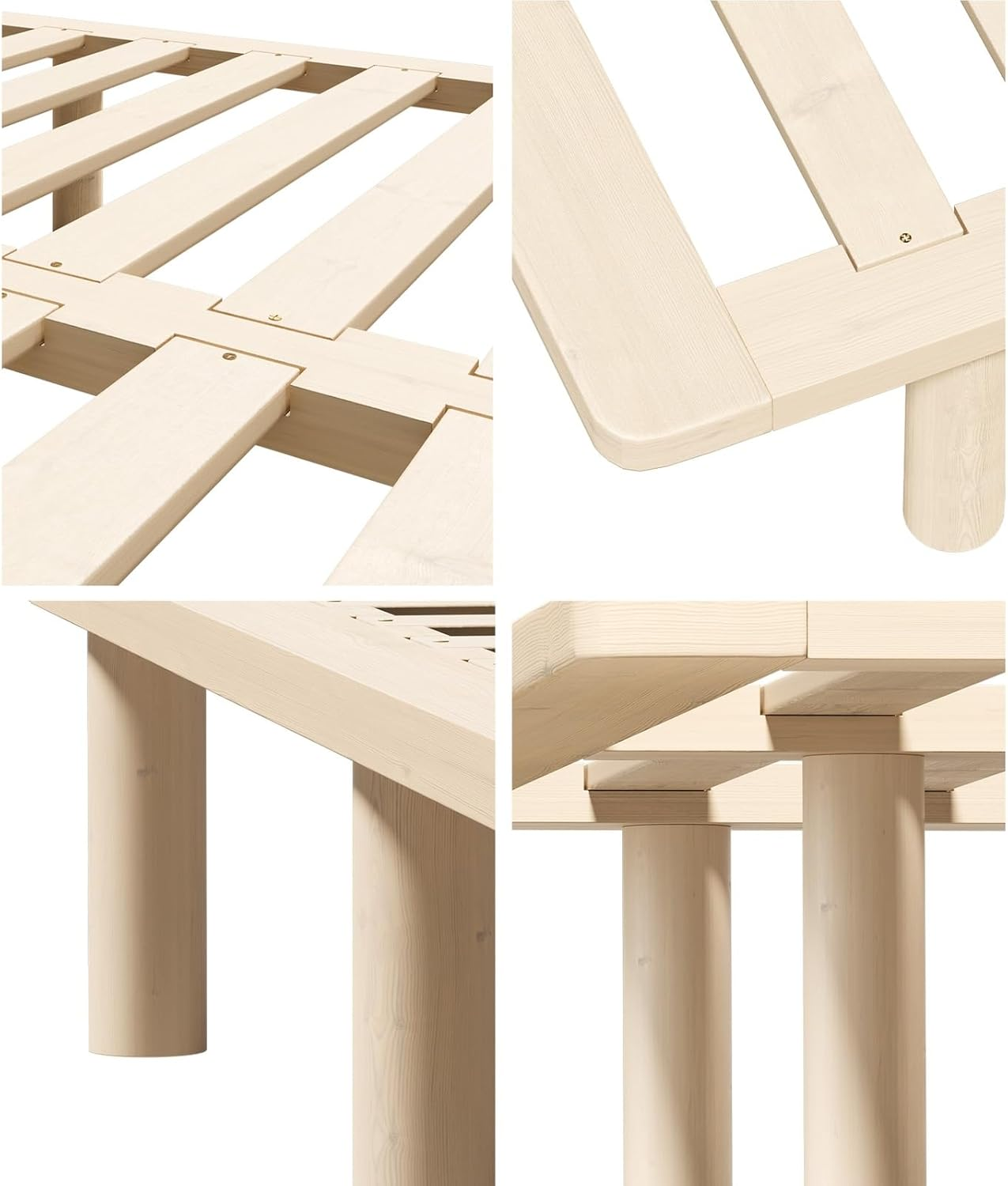 Oikiture King Single Bed Frame Wooden Bed Base Solid Wood Frame Platform Bed