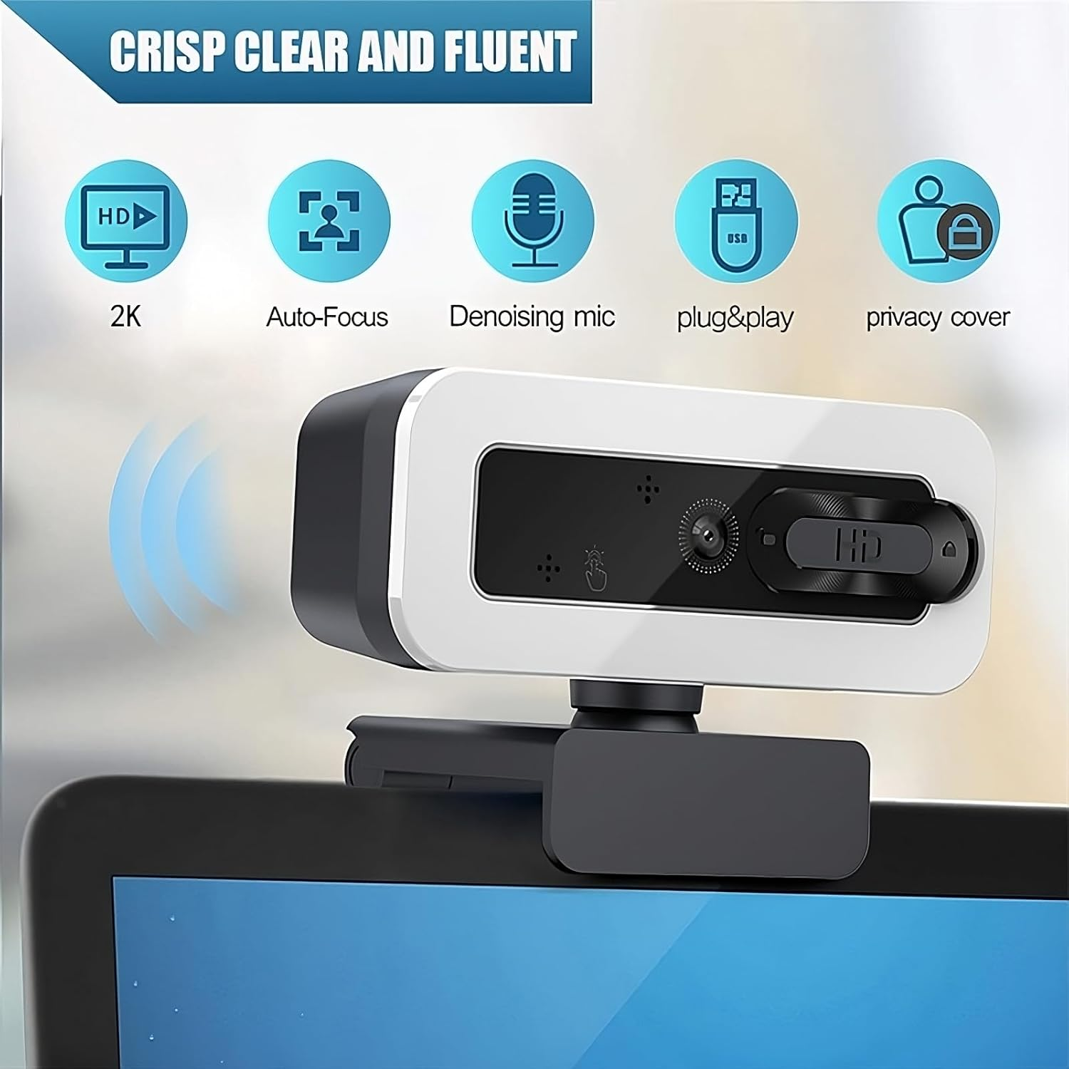Webcam with Autofocus, USB 2K Computer Camera Ring Light & Privacy Cover for Video Conferencing, Streaming & Online Learning USB Plug & Play, Compatible with Windows/Macos/Linux image number 4