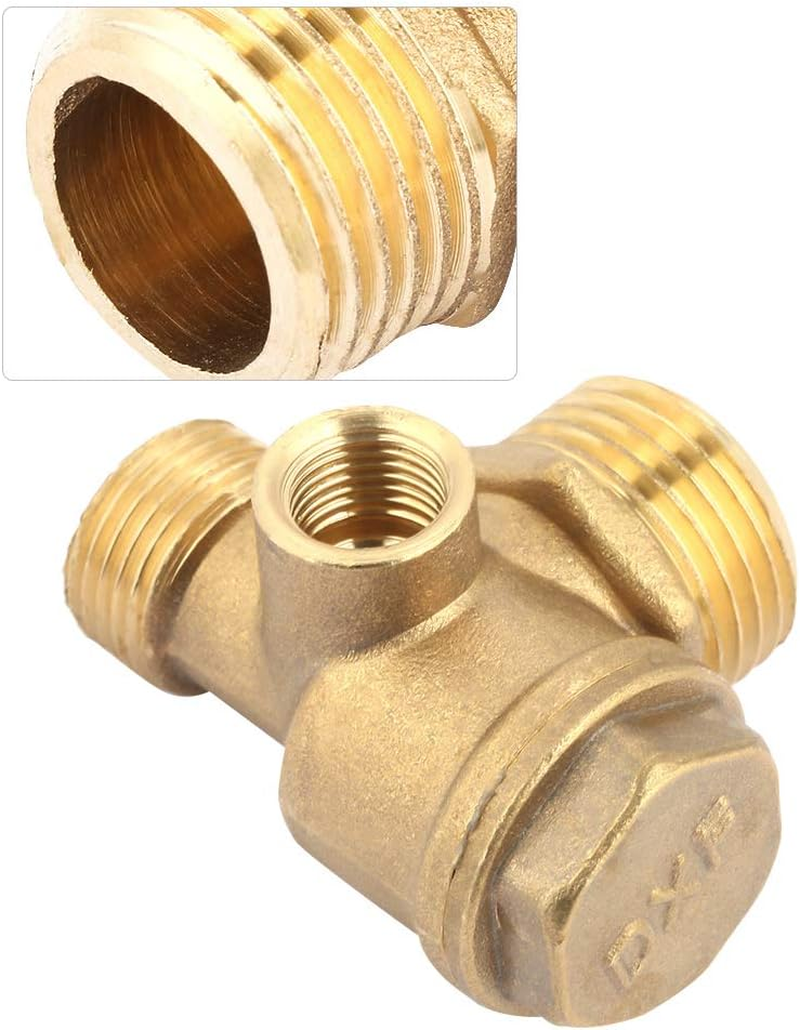 Air Compressor Check Valve, Check Valve Spare Parts Tube 3 Port Brass Male Threaded Tube Connector Tool 90 Degree Right Air Compressor Parts 3 Way T Piece Pipe Connection Tools image number 4