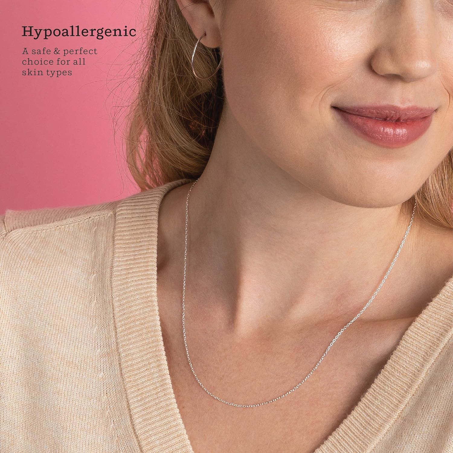 KEZEF Sterling Silver Cable Chain Necklace for Men & Women, Silver, 18K Gold Plate & Rose Gold Plate 1Mm Oval Link Chain, Made in Italy, Hypoallergenic, Tarnish Resistant image number 6