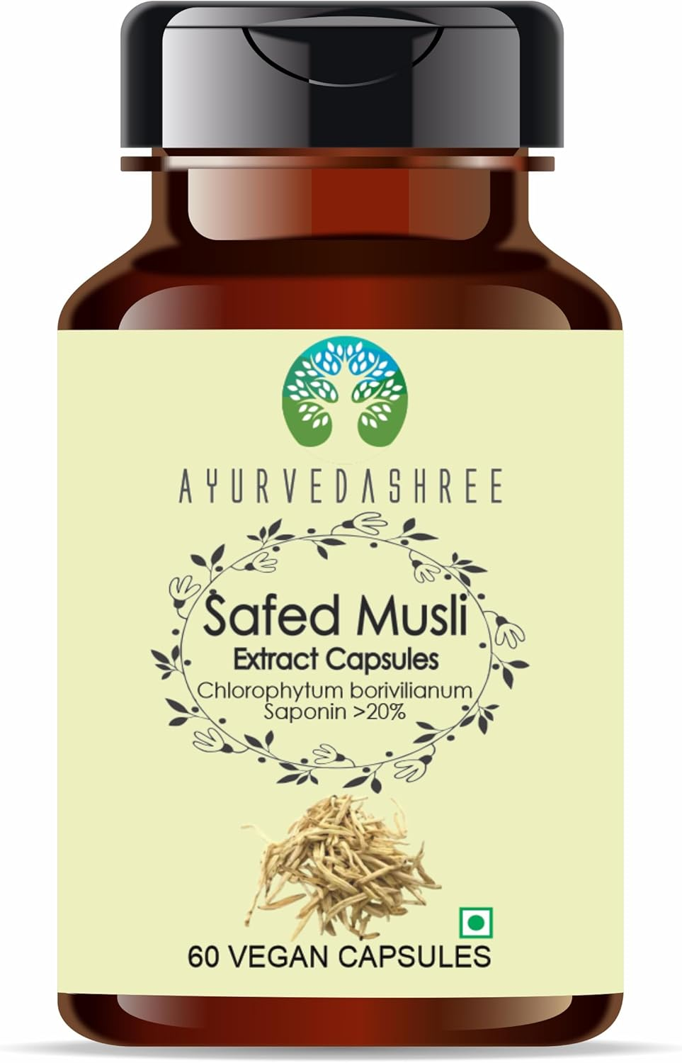 Safed Musli Extract 500Mg - 60 Vegetarian Capsules | Chlorophytum Borivillianum | All Natural | 100% Vegan | Gluten-Free | GMP Certified. image number 3