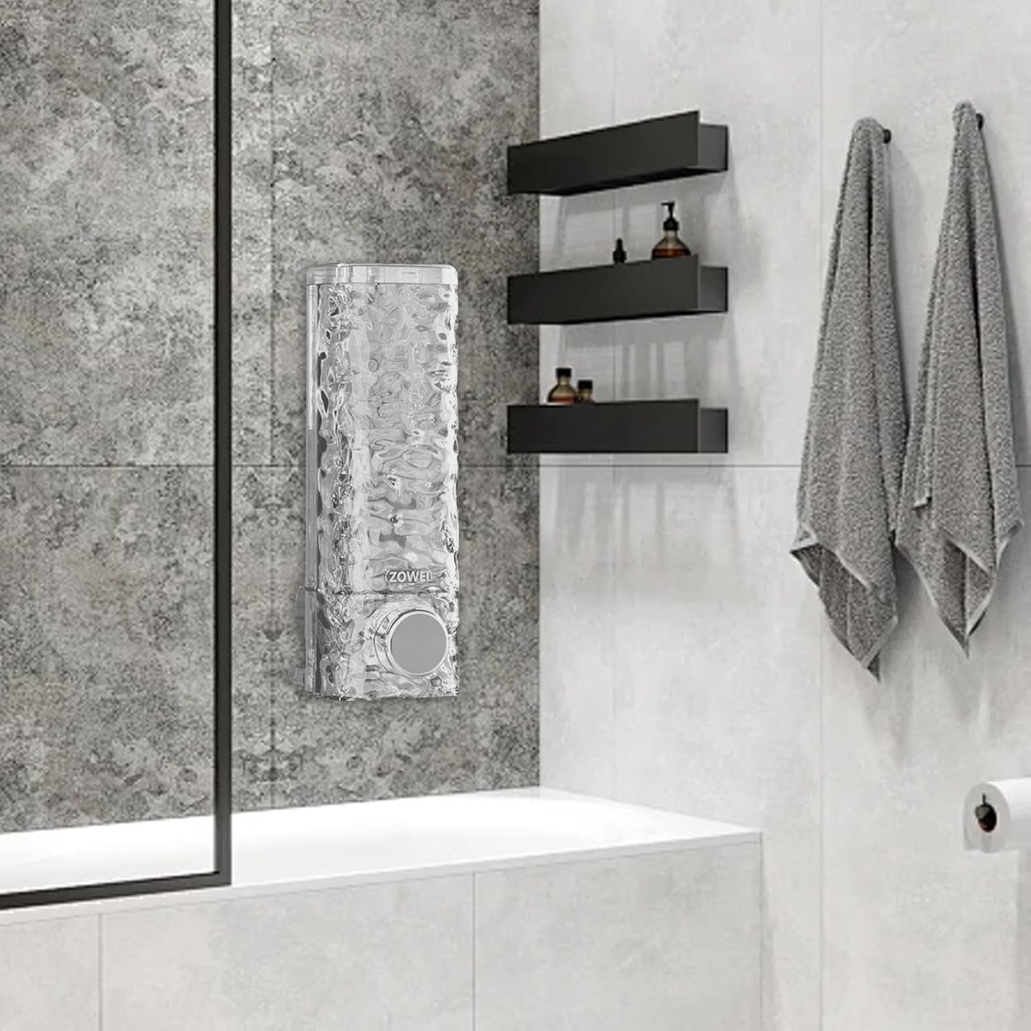 Shower Soap Dispenser - Suction Cup Soap Dispenser | 450Ml Pressed Soap Dispenser | Transparent Shower Dispenser | 450ML Push-Type Shampoo Bottle | Shampoo Dispenser for Shampoo, Conditioner, Soap image number 5