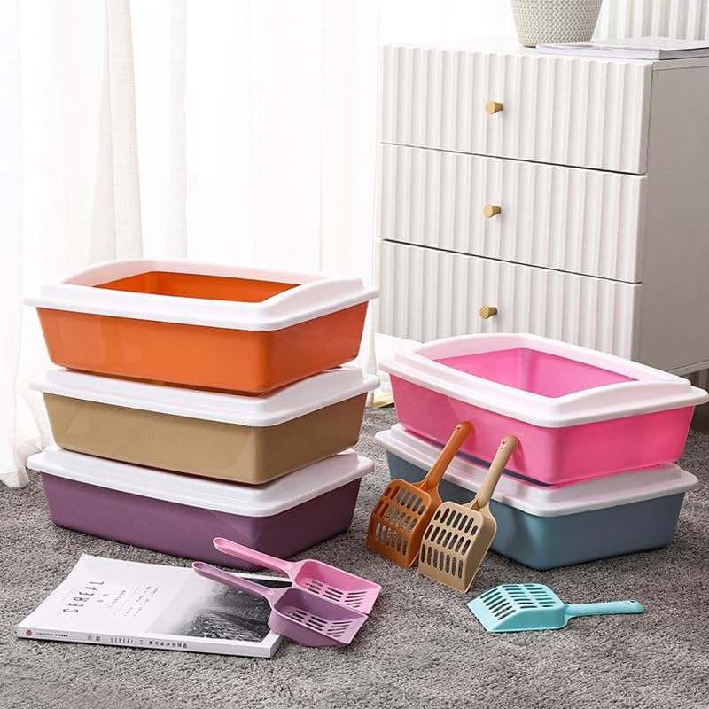 Lylac Homeware 1 Set Cat Litter Box Set with Scoop, 6 Assorted Colours, Plastic Construction 37X27X10.5CM
